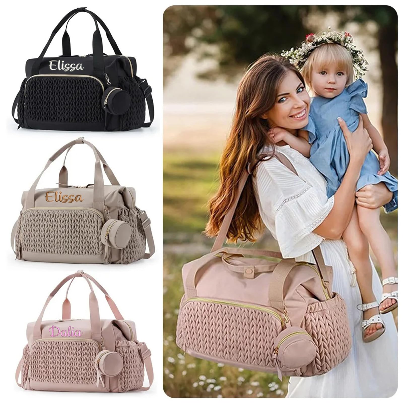 Sac à langer personnalisé de grande capacité pour maman, organisateur pour couches de bébé, sac à suspendre pour poussette, pour femmes enceintes, mode (noir)