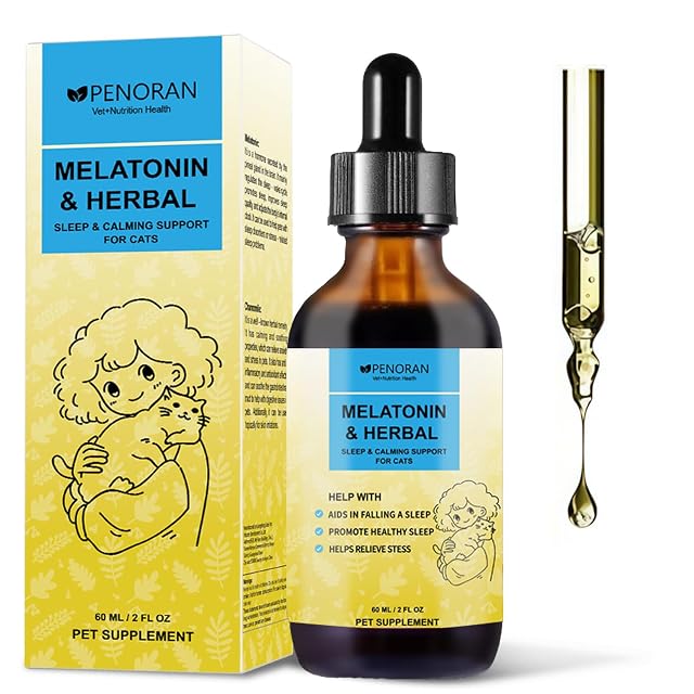 Calmante Natural para Gatos, Gotas con Melatonina Herbales, Alivio de Celo, Ansiedad y Estrés