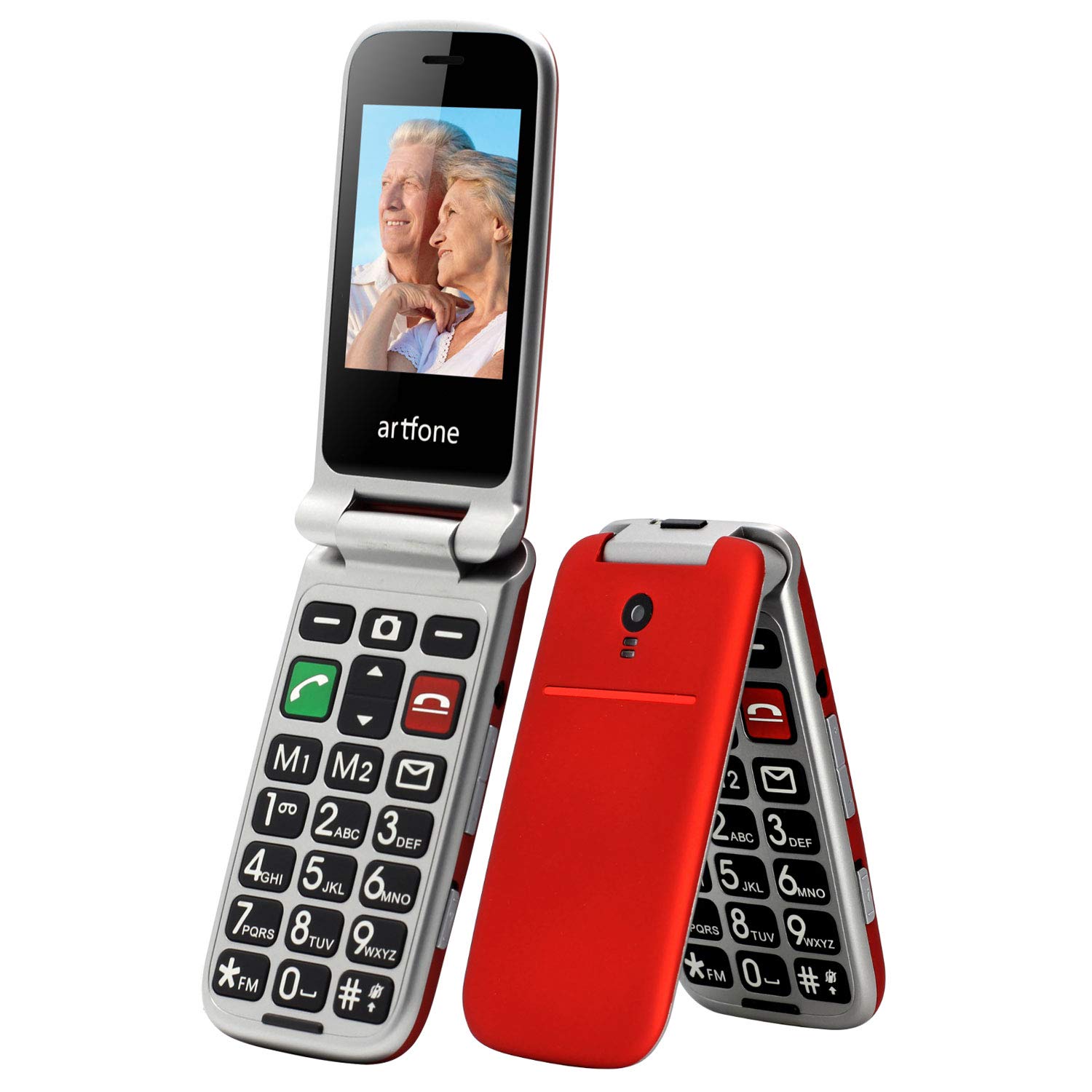 artfone CF241A Telefono Cellulare per Anziani丨GSM Flip Telefoni Cellulari con Tasti Grandi丨2.4" Display丨Funzione di orario丨Funzione SOS丨Volume Alto丨Doppia SIM丨Batteria da 1300 mAh丨Torcia丨FM - Rosso