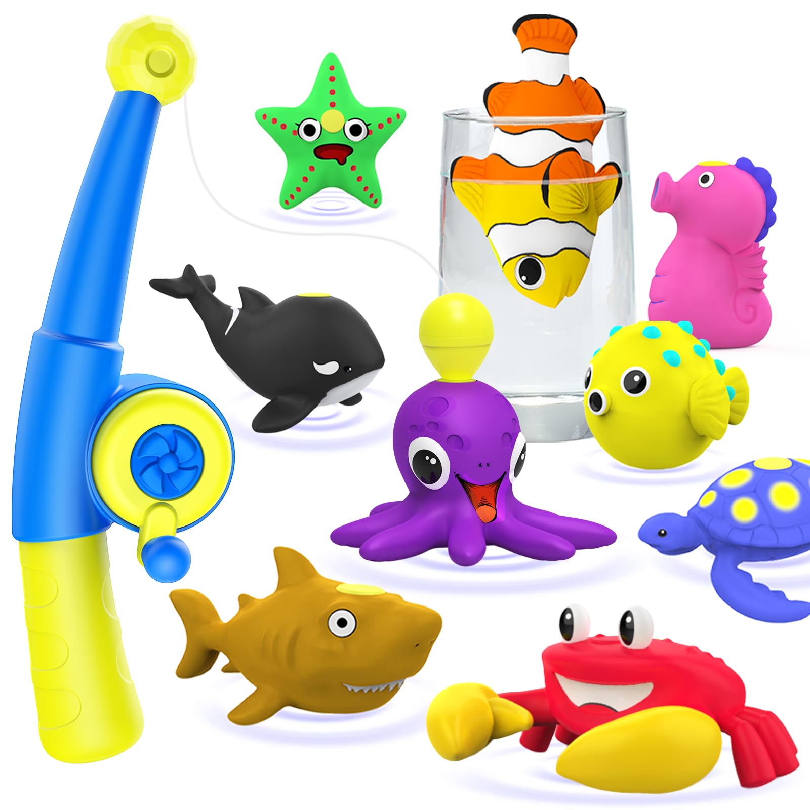 Color Changing Magnetic Fishing Toys, No Hole Bath Toys for Kids Toddlers, Water Table Toys Color Change Sea Creatures Ocean Animal Toys with Fishing Rod, Baby Bath Toys Water Toys Floating Fish Toys