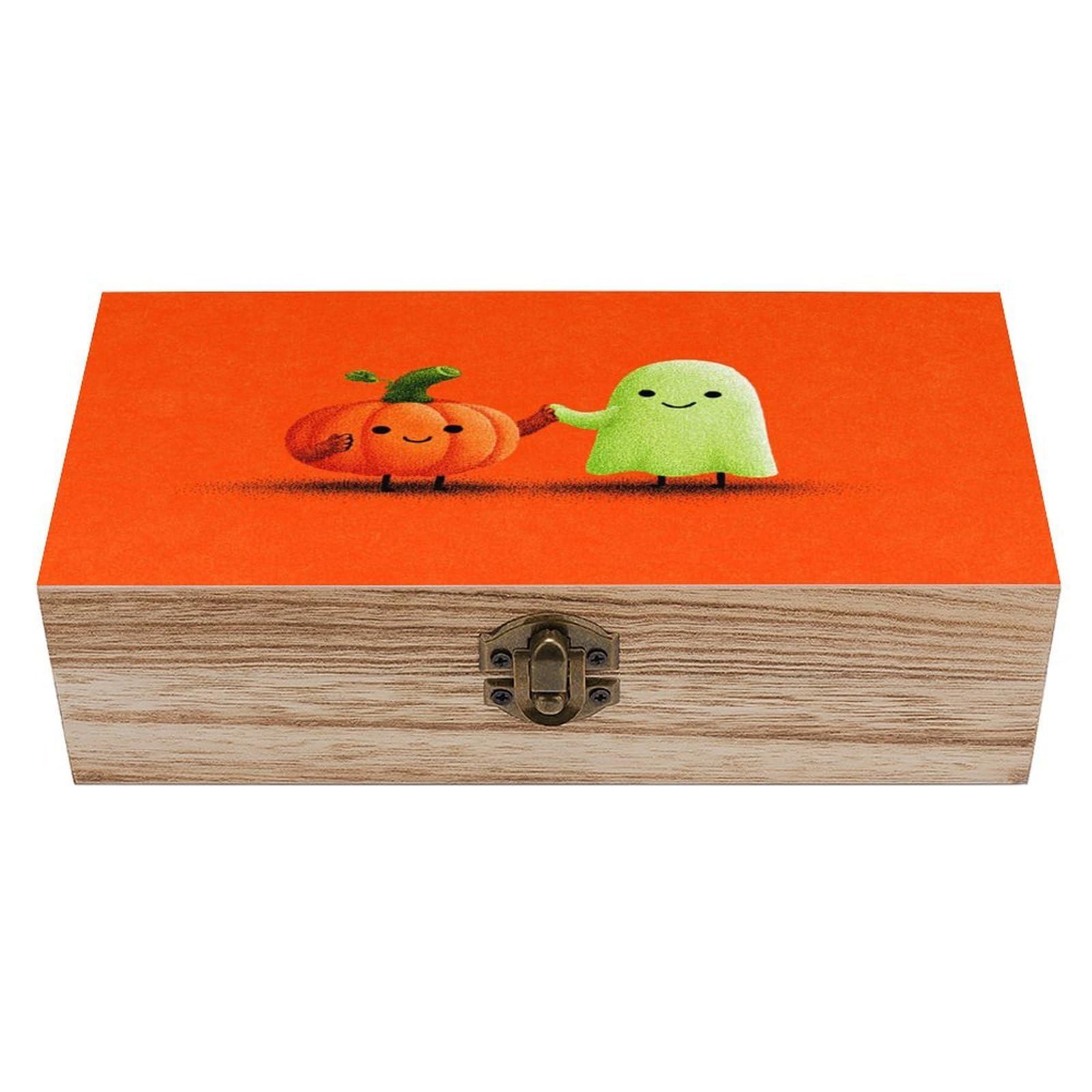 asbwuo Cute Pumpkin And Sheet Ghost Wooden Storage Box with Hinged Lid