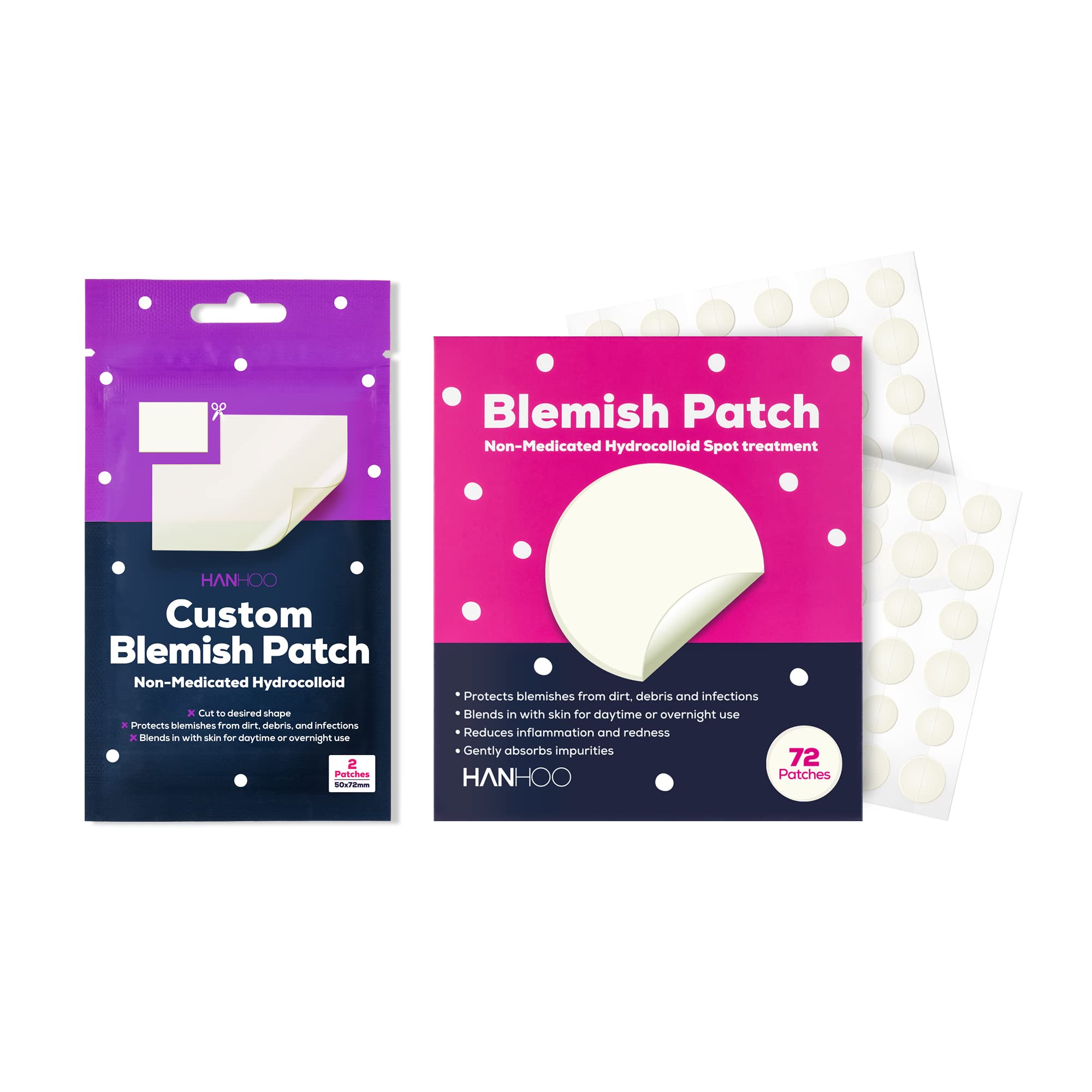 Hanhoo - Blemish Patch | Hydrocolloid Spot Treatment (1 Pack - 72 Each) (2 Pack - 2 Patches) (Hanhoo Blemish Duo Custom and Blemish Patches)
