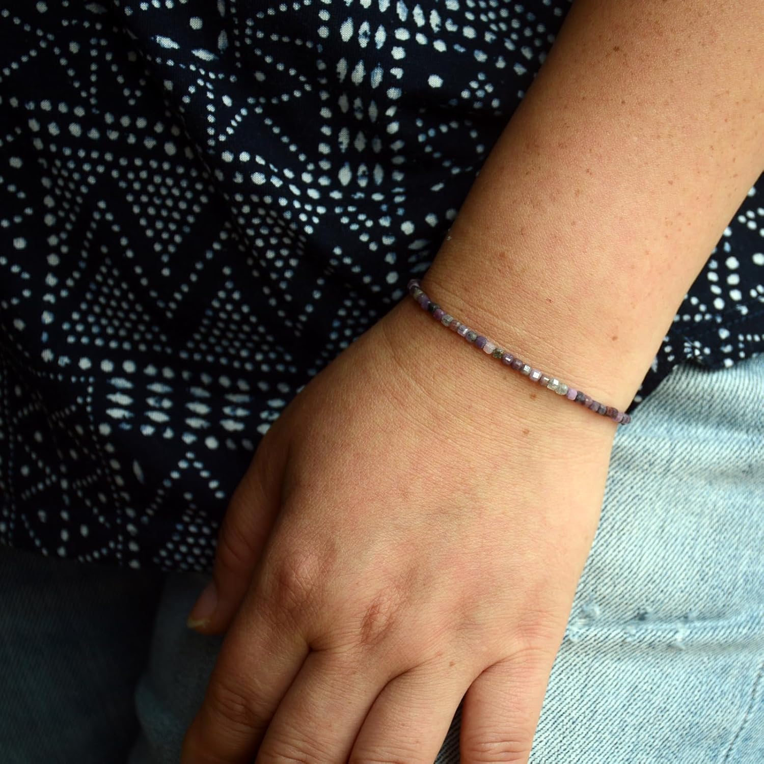 Natural Beaded Bracelet, Dainty Crystal Gemstone Jewelry with Silver Chain, Adjustable - Image 5