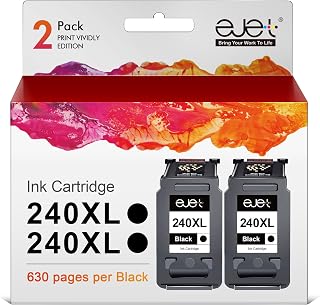 ejet Remanufactured 240XL Black Ink Cartridge Replacement for Canon PG-240XL Black Ink Cartridge for Pixma MG3620 MG2120 MG3520 TS5120 MX452 MX512 MX532 MX472 MG3120 MG4120 MX432 Printer (2 Black)