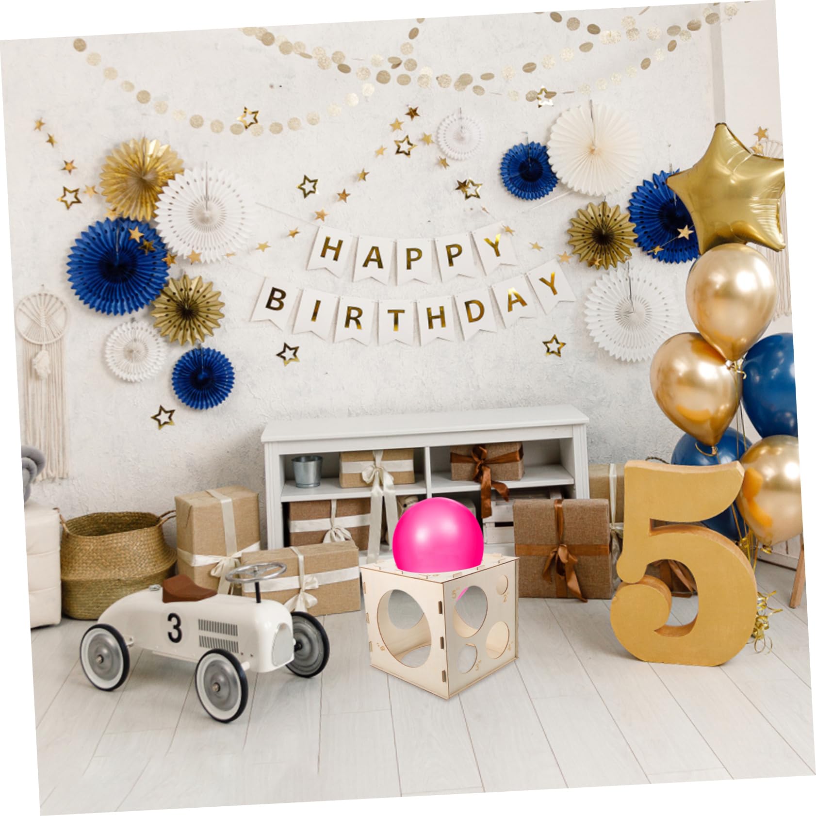 Abaodam Scatola di Misurazione per Palloncini in Legno Pieghevole a Forma di Cubo 9 Fori, Strumento Portatile ad Alta Precisione per Decorazioni di Palloncini e Eventi