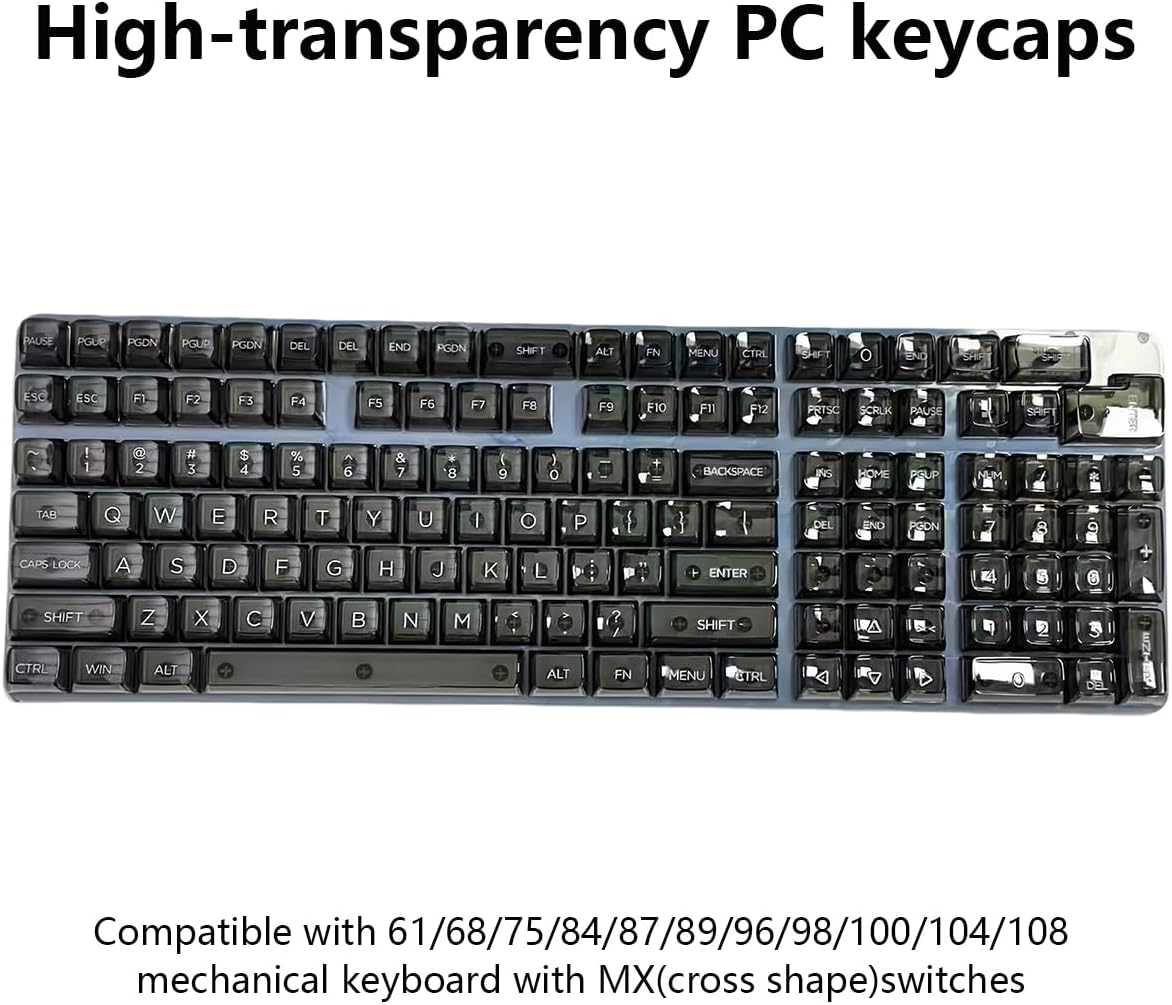 132 Keys Crystal Transparent Keycap Set, CBSA Profile, RGB Mechanical Keyboard PC Material Keycaps (Transparent Black)
