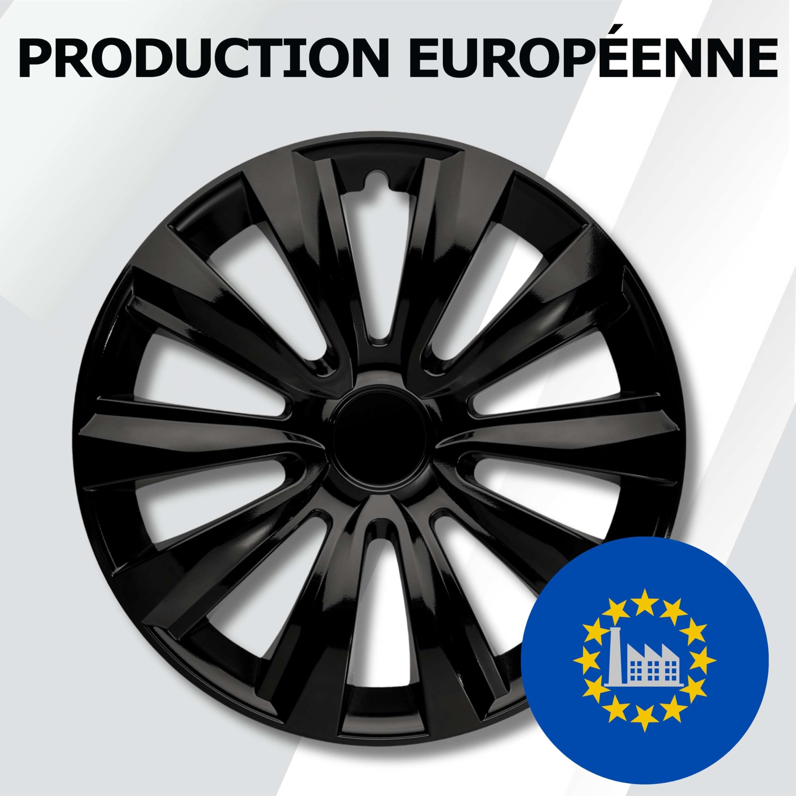 Enjoliveurs 16 Pouces Noir Brillant Lot de 4 – Design 10 Branches Universels, ABS Robuste, Look Sport Glossy, Plastique 100% Recyclé, Protection Jante/Valve – DeltaNos