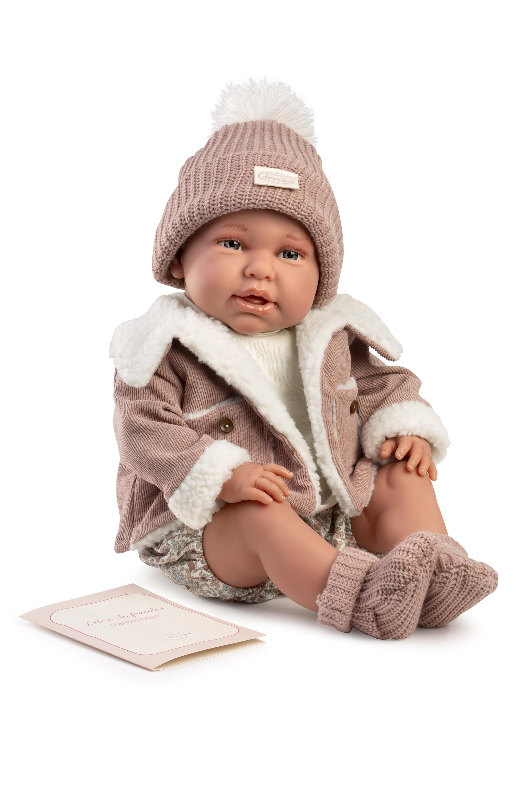 Muñecas Antonio Juan Mi Primer Reborn Daniela con Chaqueta de Borreguito, Muñeca Reborn para Niños, Juego de rol y Cuidado