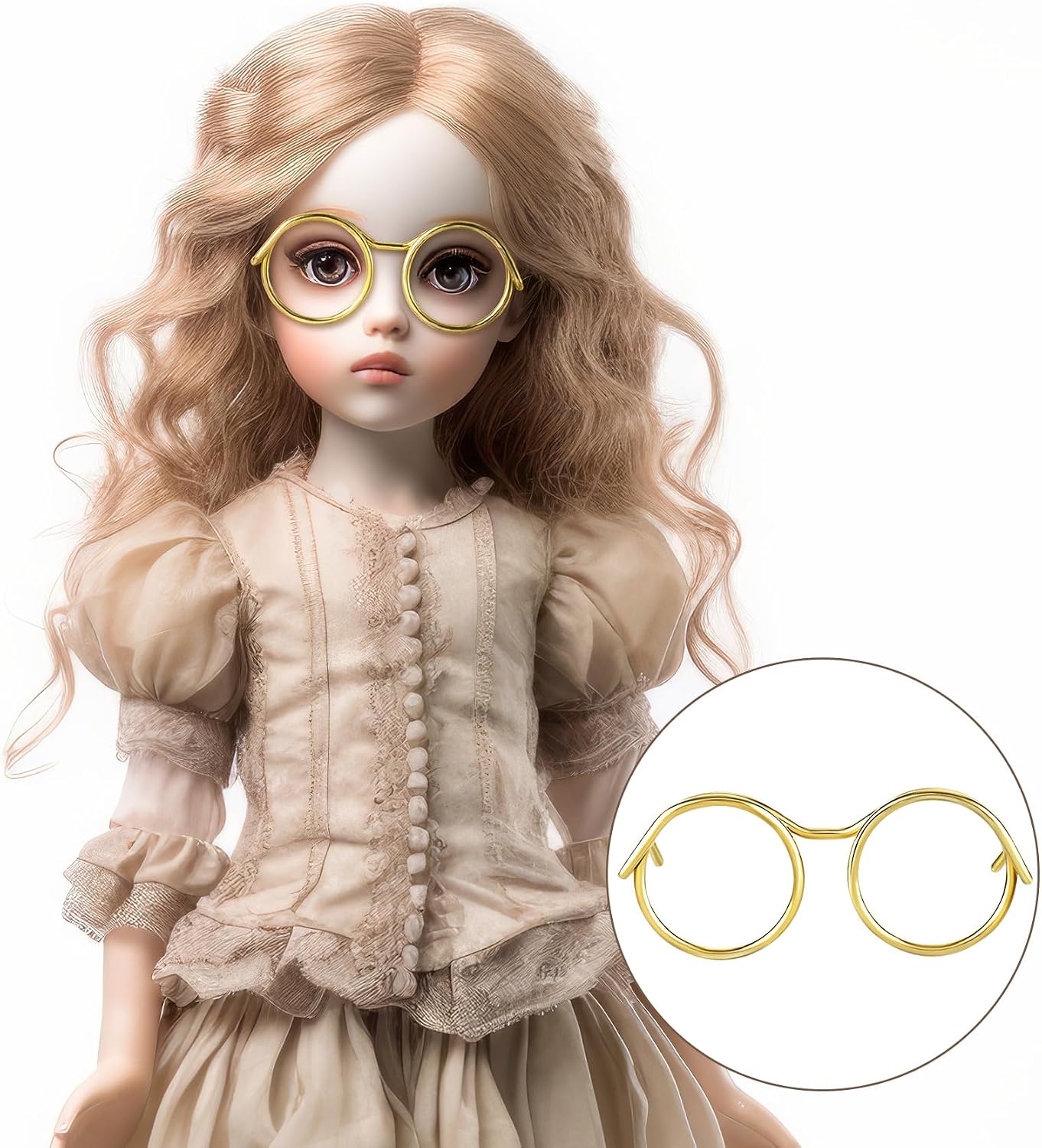 20pcs Mini Doll Glasses, Gold Metal Wire Rim Eyeglasses Frame with No Lens, Small Sunglasses Eyewear Fabric Dress up, Cute Doll Making Supplies for DIY, Crafts, Pets