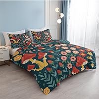 Vista 113 de SOULZZZ Juego de ropa de cama retro hippie tamaño matrimonial, edredón floral de hongos margaritas para niñas y mujeres, edredón negro con 2 fundas