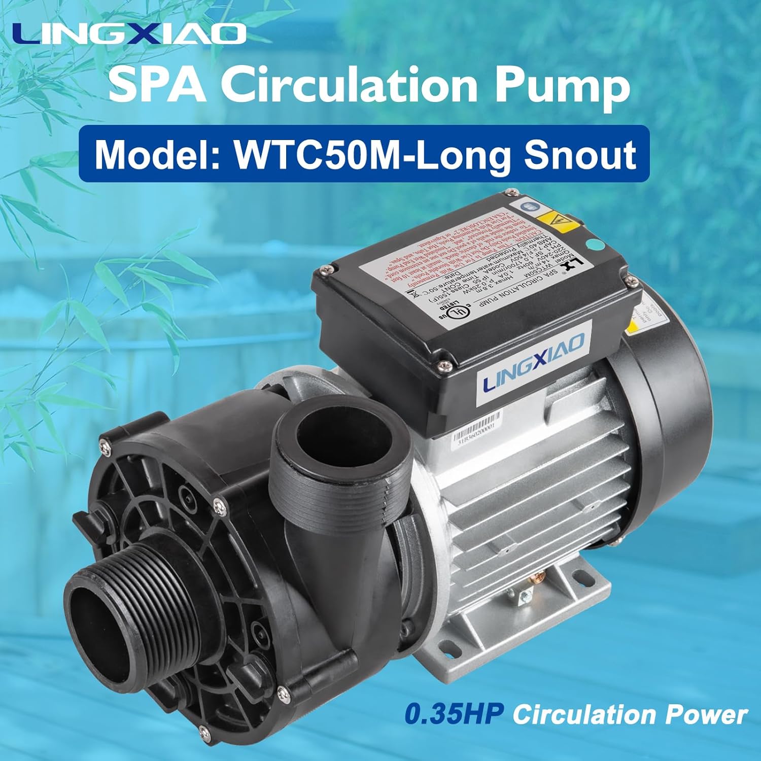 Hot Tub Circulation Pump, LX SPA Pump Motor, 0.35HP, 230V,1.5" Port (WTC50M-Long Snout)