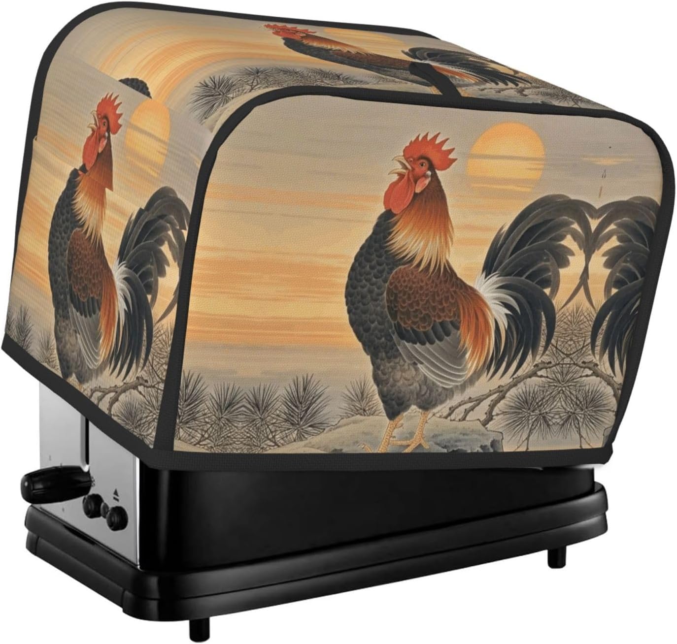 Cock crowing Toaster Cover 2 Slice, Waterproof Bread Machine Covers with Pockets Universal Size Kitchen Small Appliance Cover with Handle, Dust and Fingerprint Protection