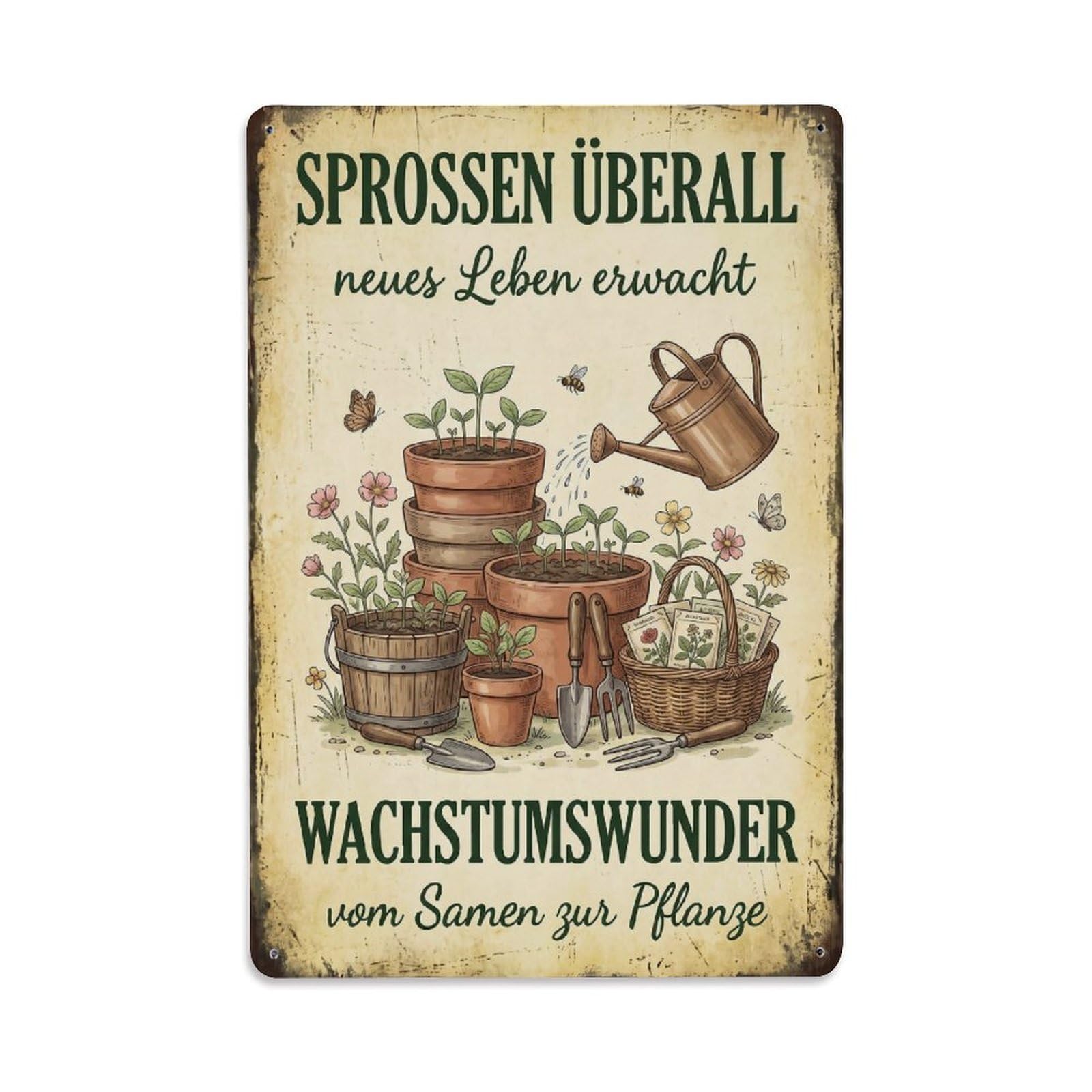 Vintage Funny Garden Sprout About Rustic Gate Foliage Metal Tin Sign Plaque Wall Decor for Cafe, Club Bar, Office, Garden Metal Poster 8x12Inch
