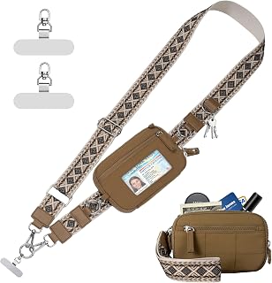 Tiostep Clip and Go Strap for Phone with Wallet Crossbody Phone Lanyard with Anti-Theft Zipper Pouch Detachable Quilted Wrist Wallet with RFID and ID Window for Daily and Travel