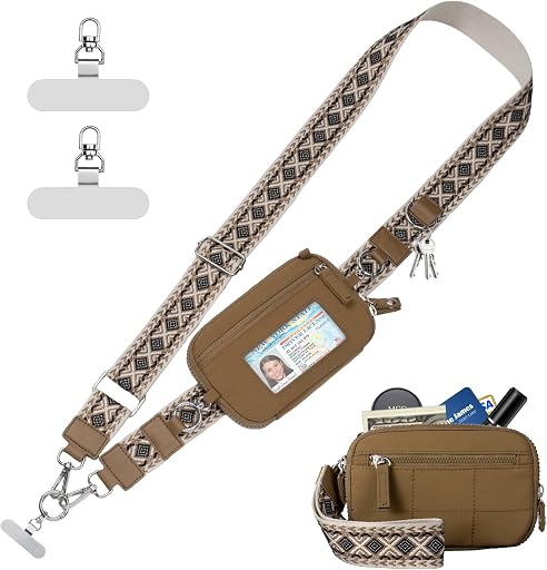 Tiostep Tiostep Clip and Go Strap for Phone with Wallet Crossbody Phone Lanyard with Anti-Theft Zipper Pouch Detachable Quilted Wrist Wallet with RFID and ID Window for Daily and Travel