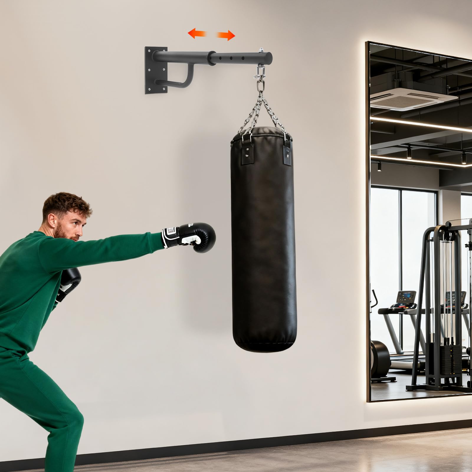 Treeisland Supporto da parete per sacco da boxe, regolabile da 40 a 65 cm, supporto per sacco da boxe, per palestre, appartamenti