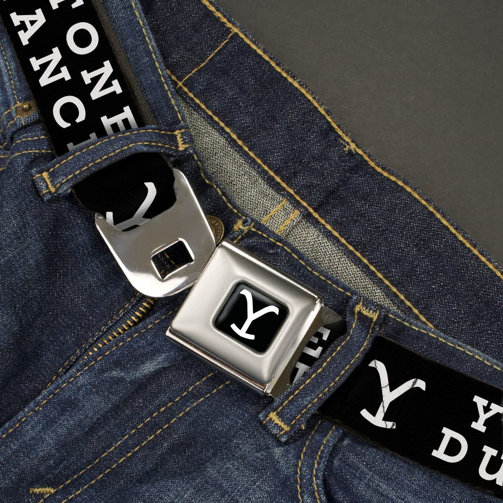 Paramount Network Belt, Seatbelt Buckle Belt, Yellowstone Dutton Ranch and Y Logo Black White, Youth 20 to 36 Inches