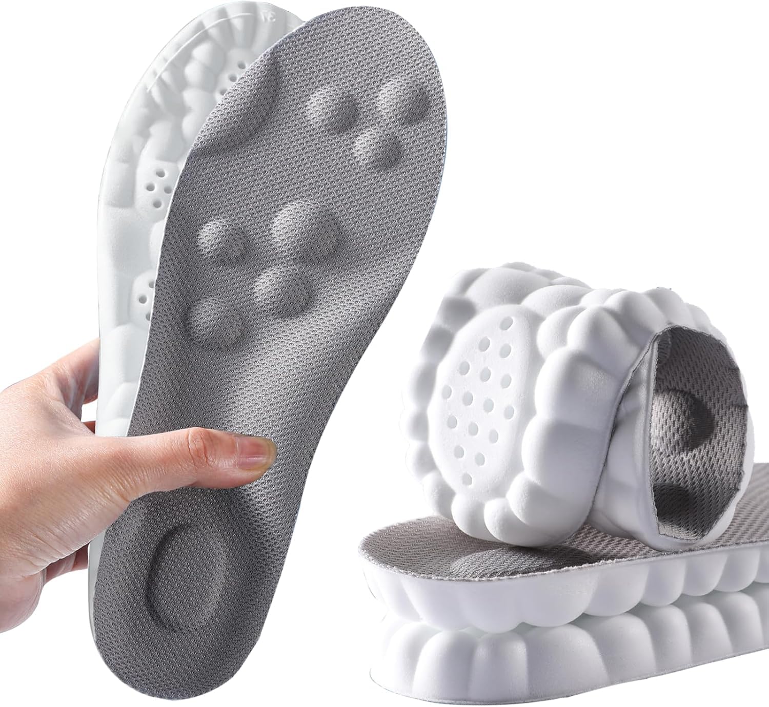 LonimiaMemory Foam Insoles with Arch Support for Women Men,Comfort Massage Insoles Replacement Shoe Inserts for Trainers Sneakers Sports Shoes,Breathable,Shock Absorption (Men 6.5-7.5/Women 8-9, Grey)