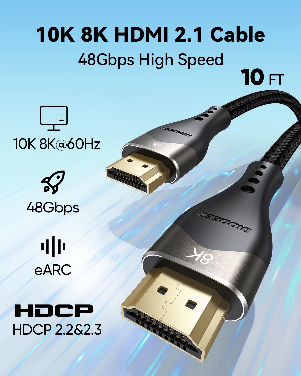 Cavo HDMI 10K 8K 3,5 m (confezione da 5), cavo HDMI 2.1 ad altissima velocità da HDMI a HDMI intrecciato (48 Gbps, 8K a 60 Hz, 4K a 120 Hz, HDCP2.3, DTS: X, 3D, eARC, HDR10) per monitor, HDTV