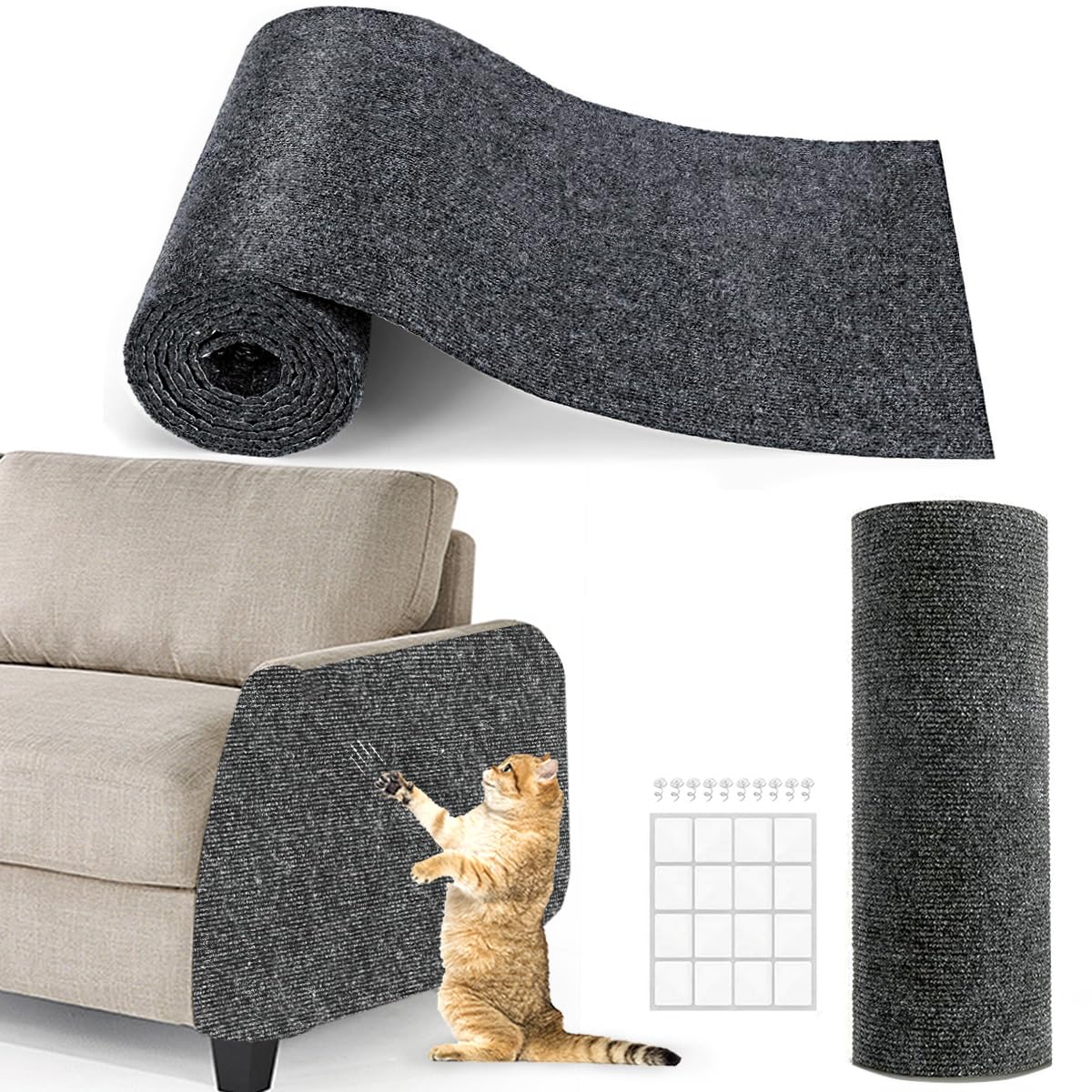 78.7"x15.8" Cat Scratching Carpet Mat Furniture Protector, Covering DIY Cat Tower,and Replacement Pads, Self-Adhesive Trimmable Mat Darkgrey