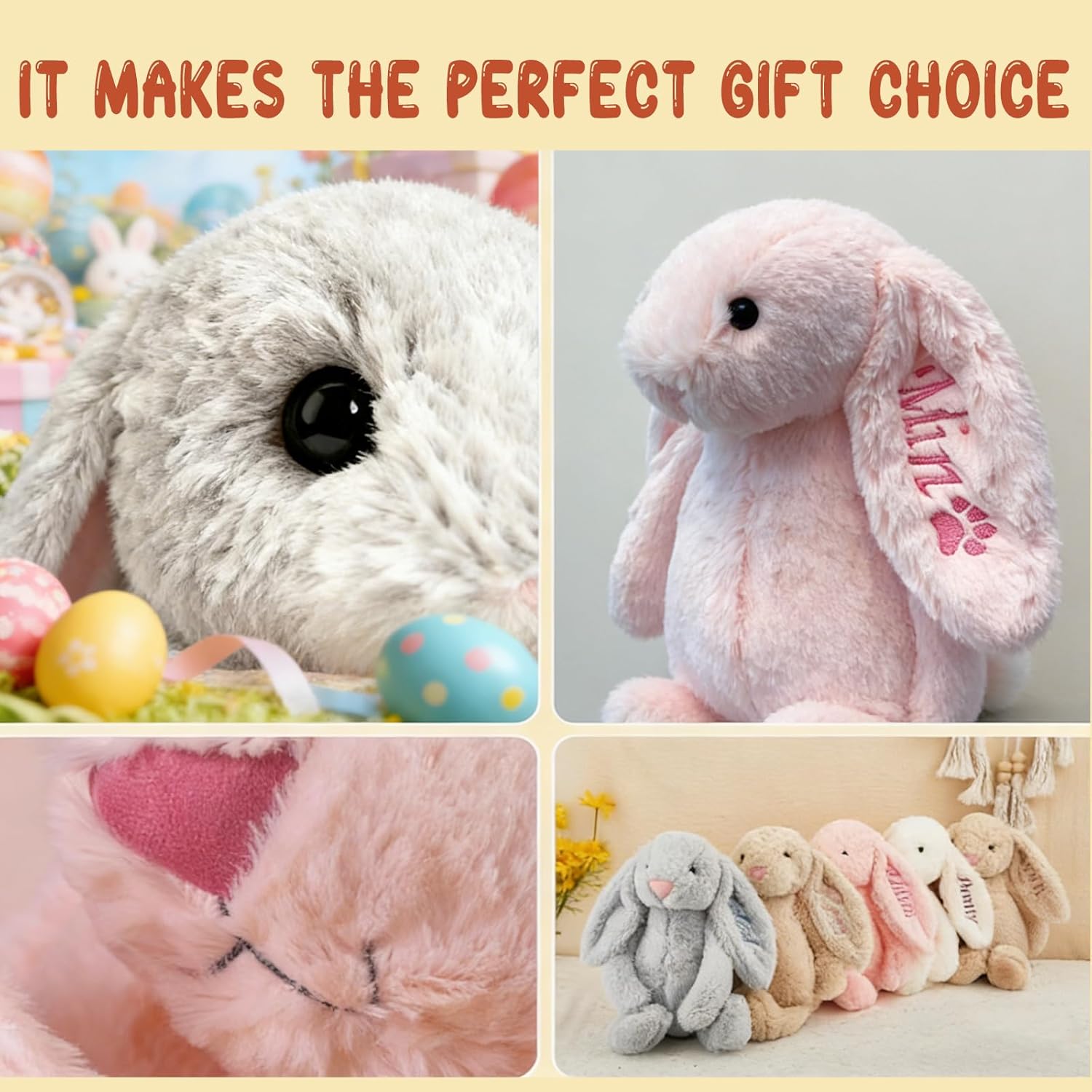 Personalized Easter Bunny Plush with Custom Name Embroidered Ear Easter Basket Set Custom Stuffed Animal for Baby Personalized Baby Gifts Newborn Gift Bunny Plush Keepsake