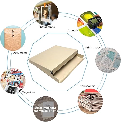 Vista 259 de Lineco, Caja de almacenamiento de archivos de museo de color tostado de 9 x 12 pulgadas, diseño frontal caído. Sin ácidos con borde de metal.