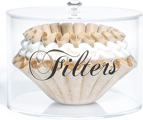 Soporte de filtro de café acrílico, contenedor de almacenamiento de filtro de café transparente con tapa, dispensador de filtro de café de cesta