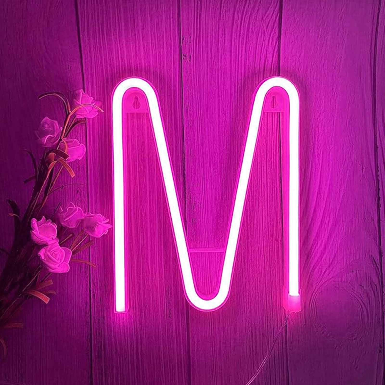 Pink Led Neon Sign for Home Office Desk & Living Room Dimmable USB/Battery Operated Neon Light Custom Words for Wedding Anniversary Romantic Decor（Letters M) — image 1
