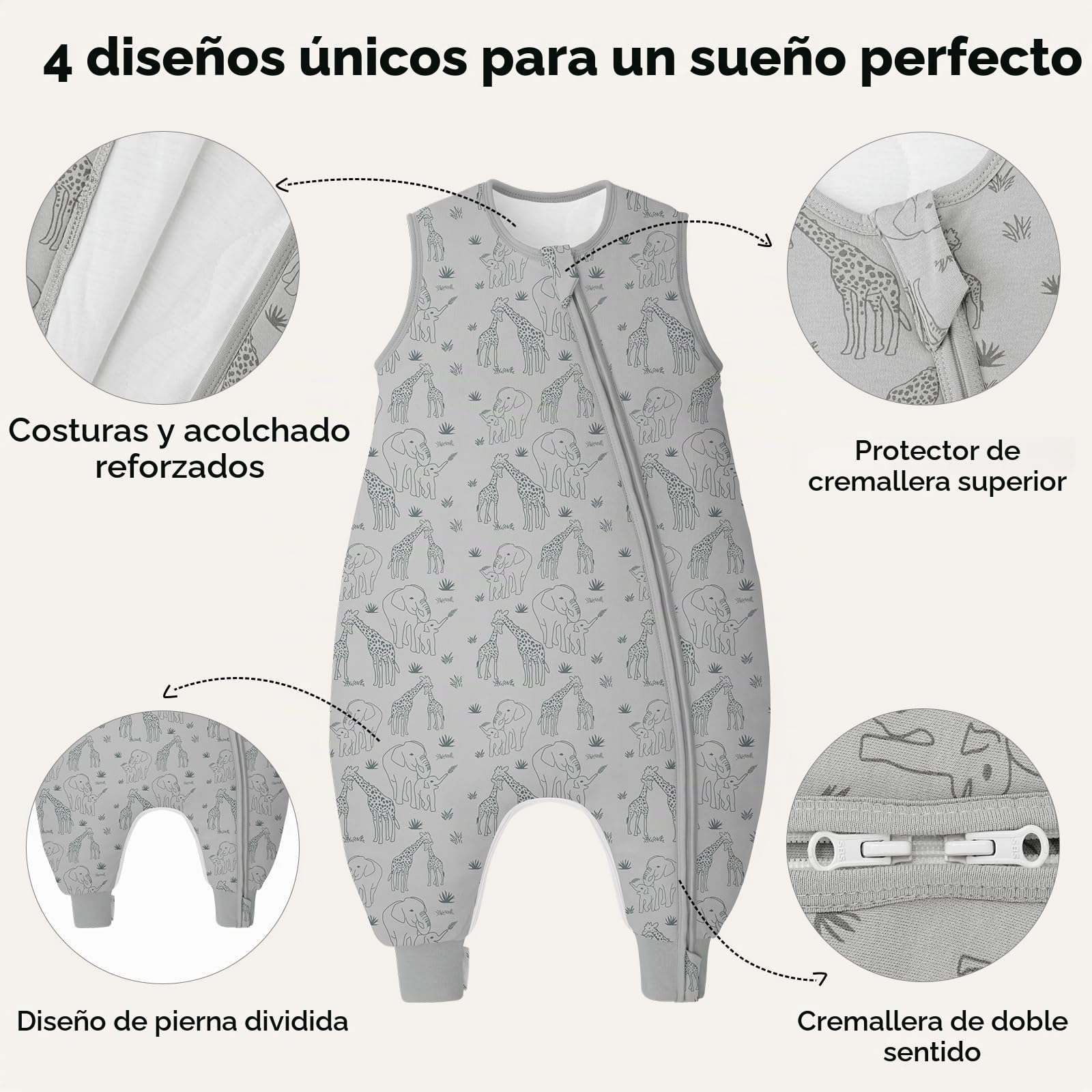 Unnivoll Saco de dormir para bebé 1.5 Tog, 2 unidades, algodón, saco de dormir durante todo el año, saco de dormir con patas de bebé, flexible, 100 cm, para niño y niña