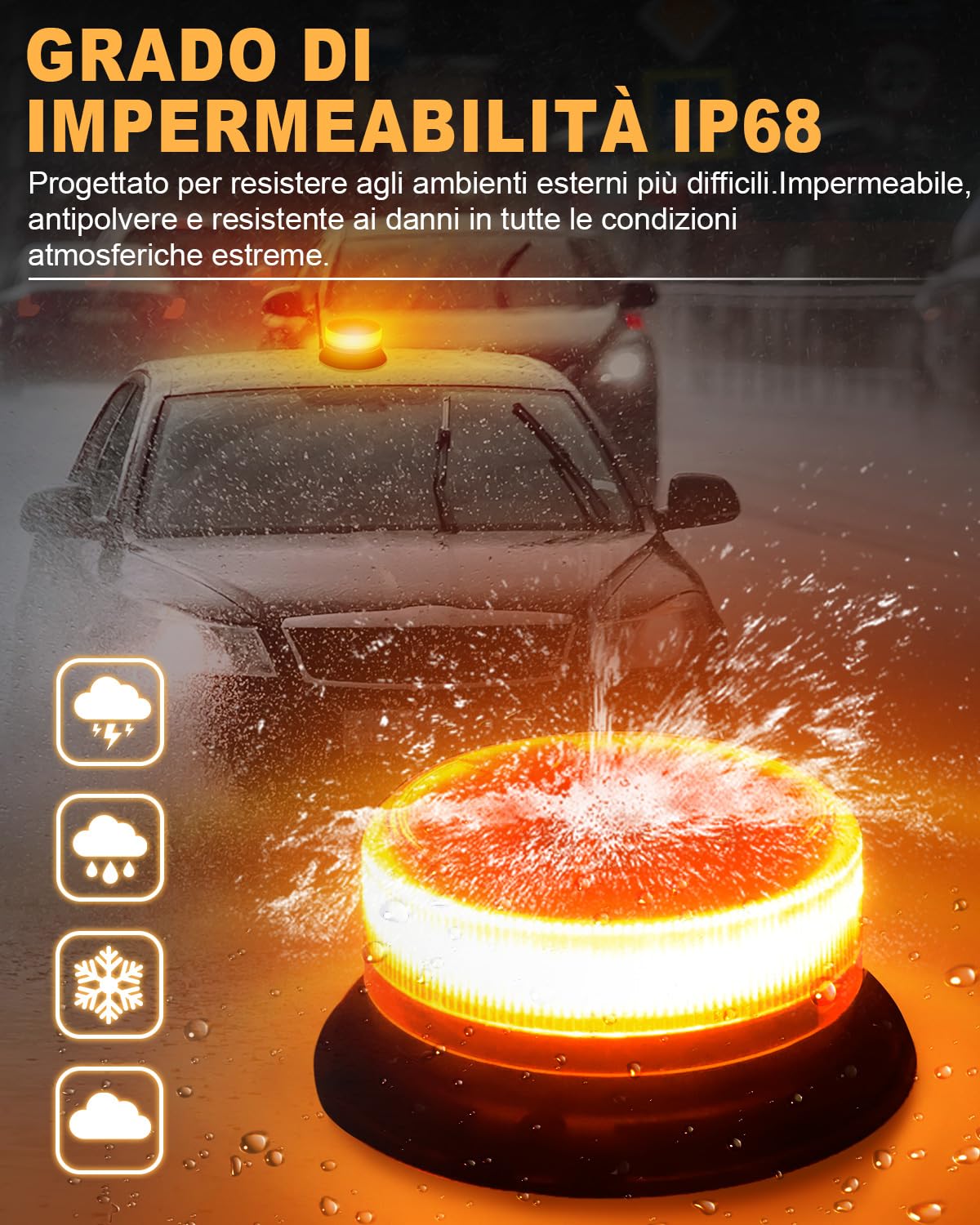 Dinfu 2 x lampeggiante arancione a batteria lampeggiante led senza fili | 12V-24V Faro rotante a LED batteria con magnetico, Cavo USB e accendisigari e 9 modalità per auto trattore UTV SUV J-eep