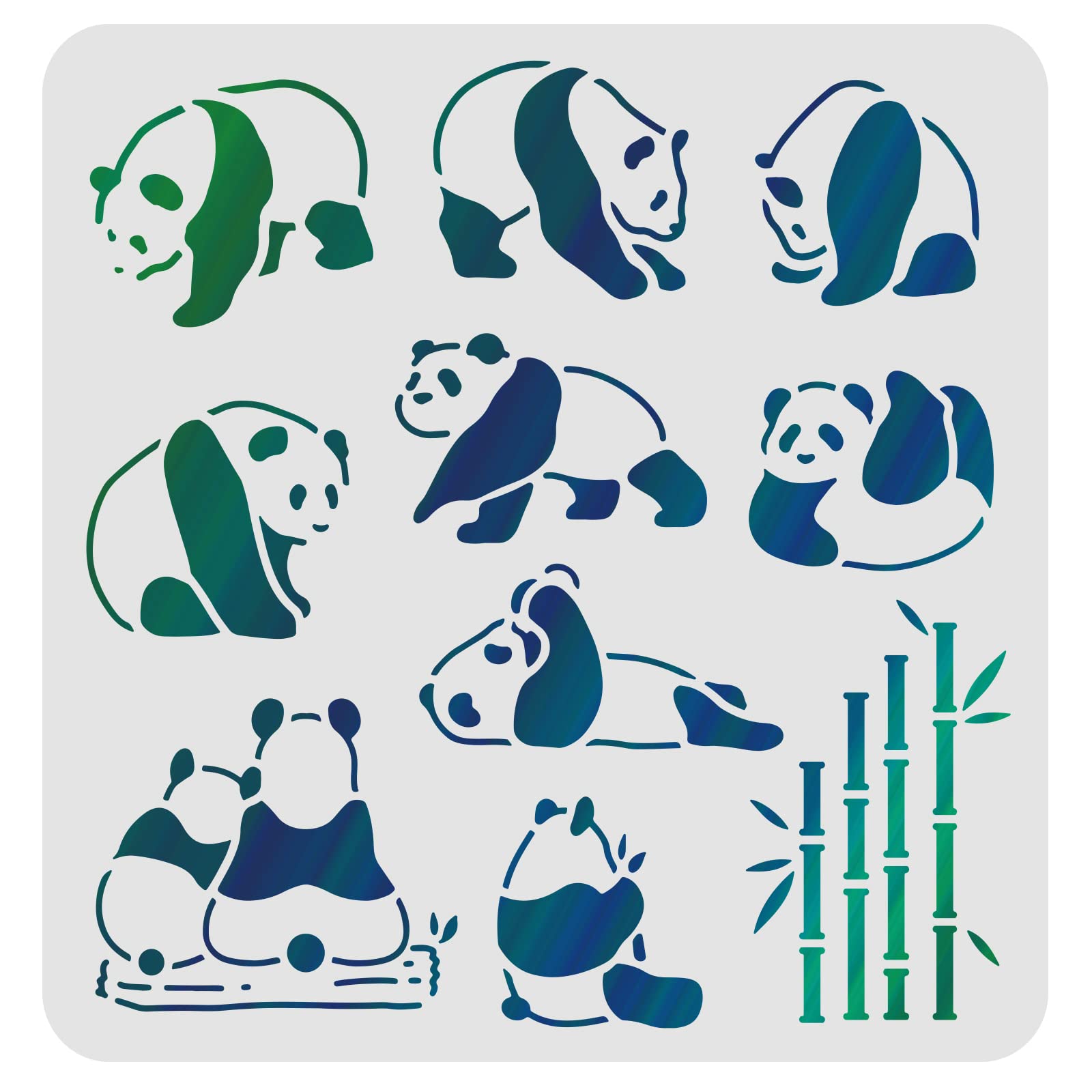 FINGERINSPIRE Panda & Bamboo Drawing Templates - 30x30cm Plastic Stencils for Painting on Wood, Floor, Wall & Fabric
