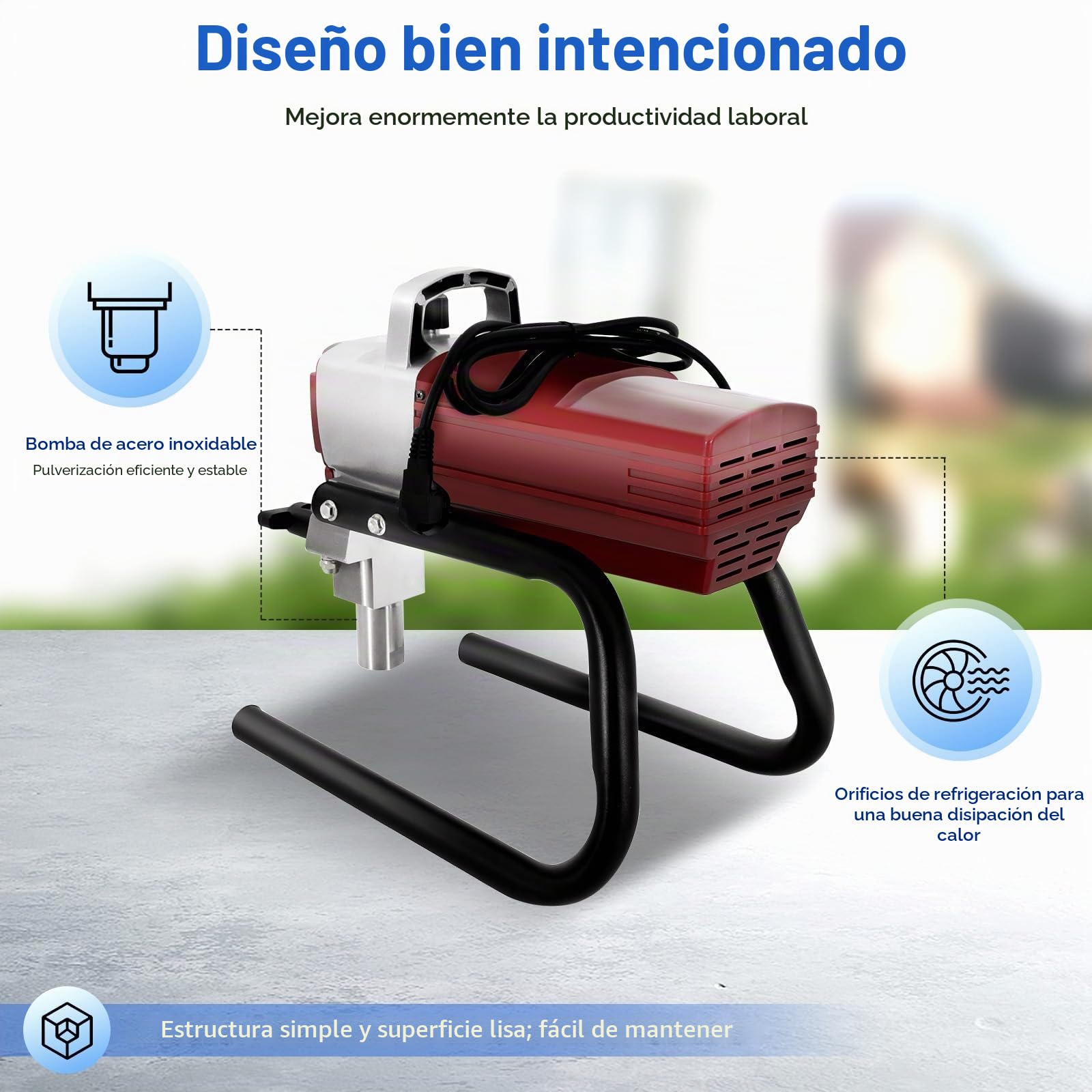 Pulverizador de pintura sin aire de 1800 W, 220 V, para todos los líquidos no granulares y fluidos, con boquilla, tubo pulverizador y barra de extensión