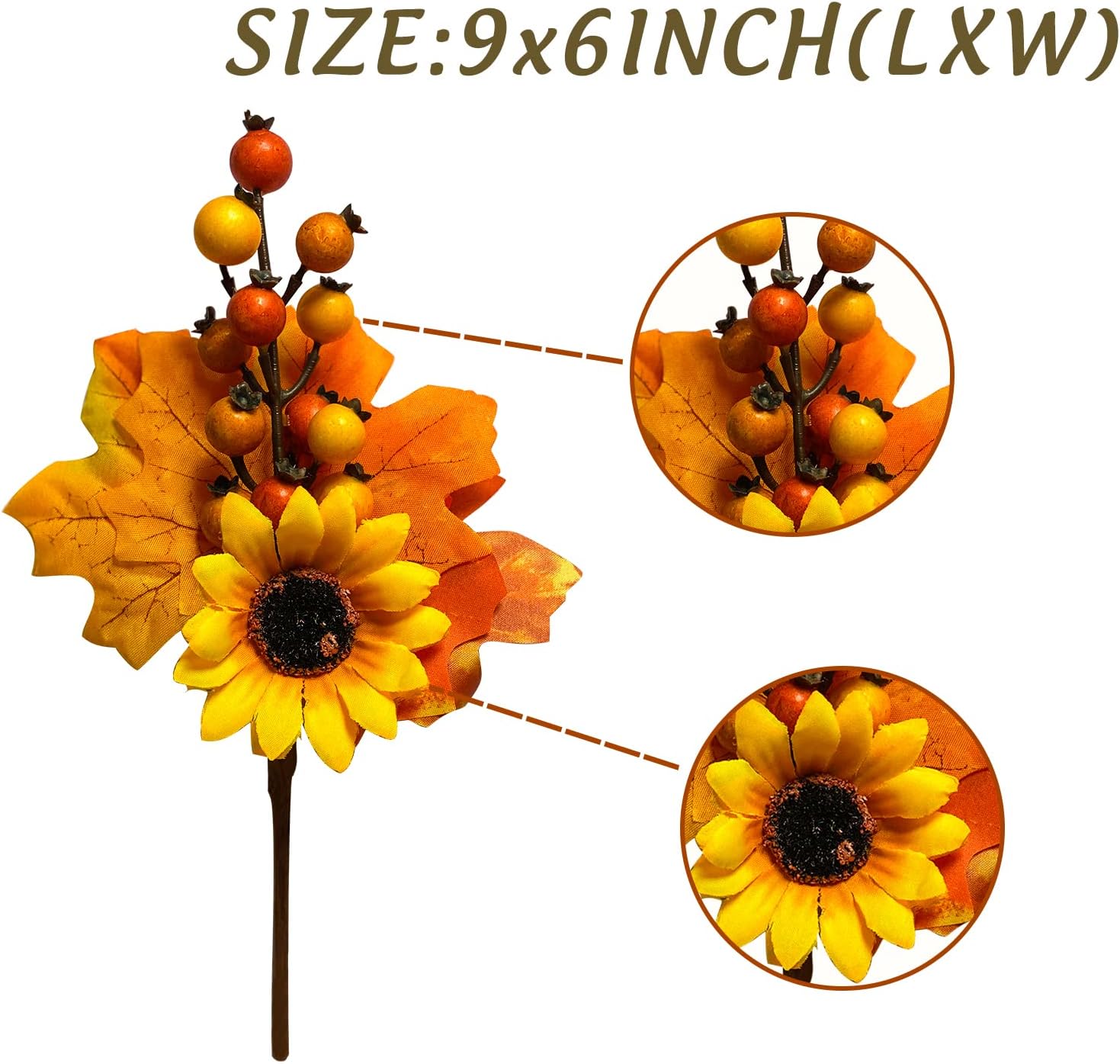 6 Pack Fall Stems Artificial Berry Picks Fall Picks with Sunflowers Maple Leaves Branches Decorations for Harvest Autumn Thanksgiving Day Flower Arrangements Wreaths Indoor Outdoor Home Decor - Image 2