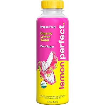 Lemon Perfect Dragon Fruit Mango, Hydrating Flavored Lemon Water, Zero Sugar, Delicious and Refreshing, Organic, 15.2 fl oz Bottle