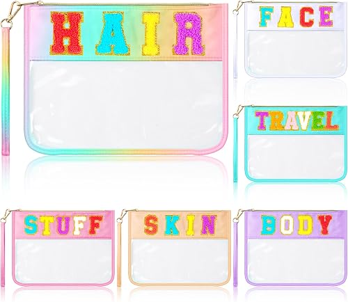 Abbylike Lot de 6 pochettes transparentes en chenille avec fermeture éclair - Po