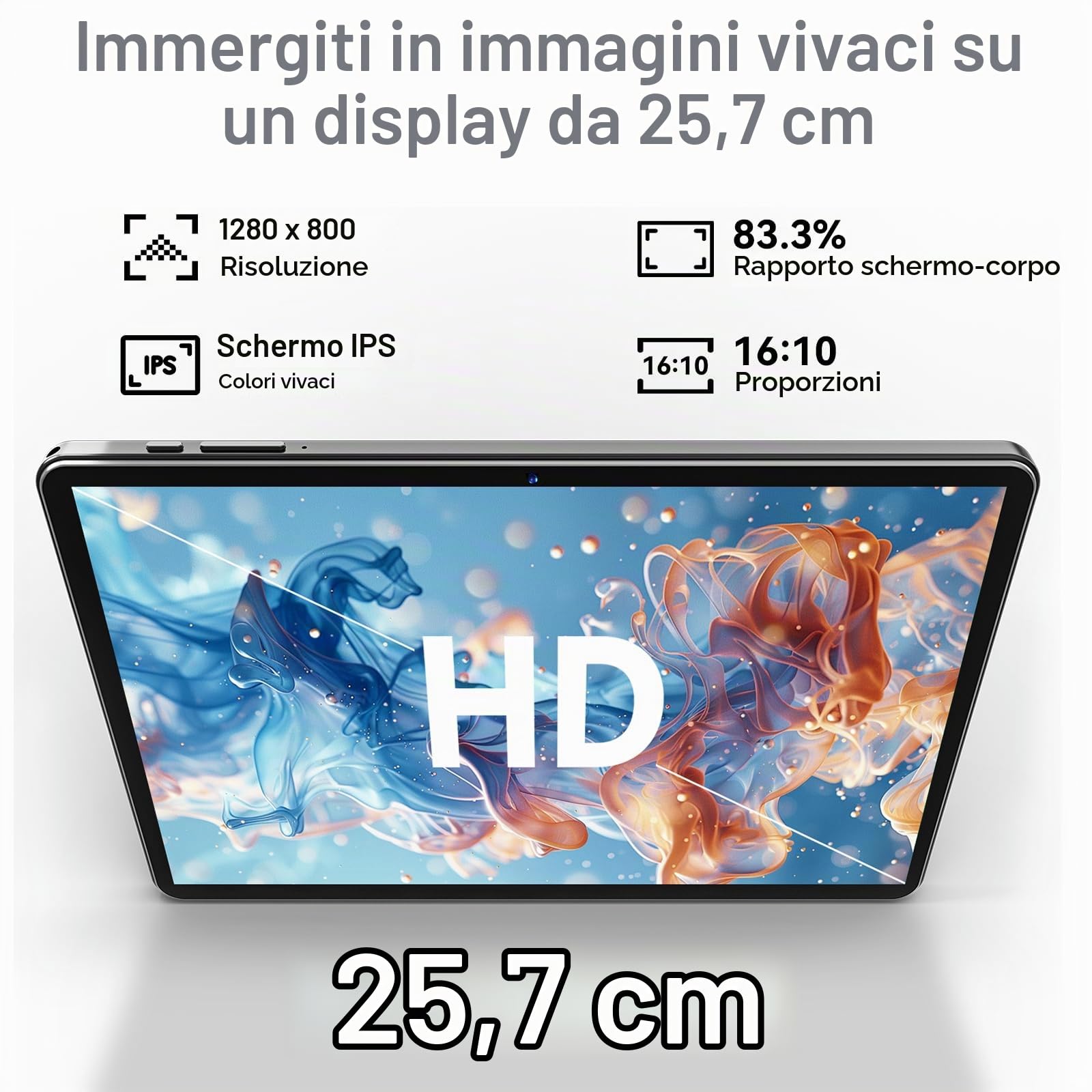 Tablet Android 15 da 10,1 pollici, 18GB RAM (6+12) 128GB ROM, T30 Octa-Core, espandibile fino a 1TB, WiFi 6, batteria da 6000mAh, display HD IPS 1280×800, GPS, Widevine L1, Tablet con Gemini AI, Nero