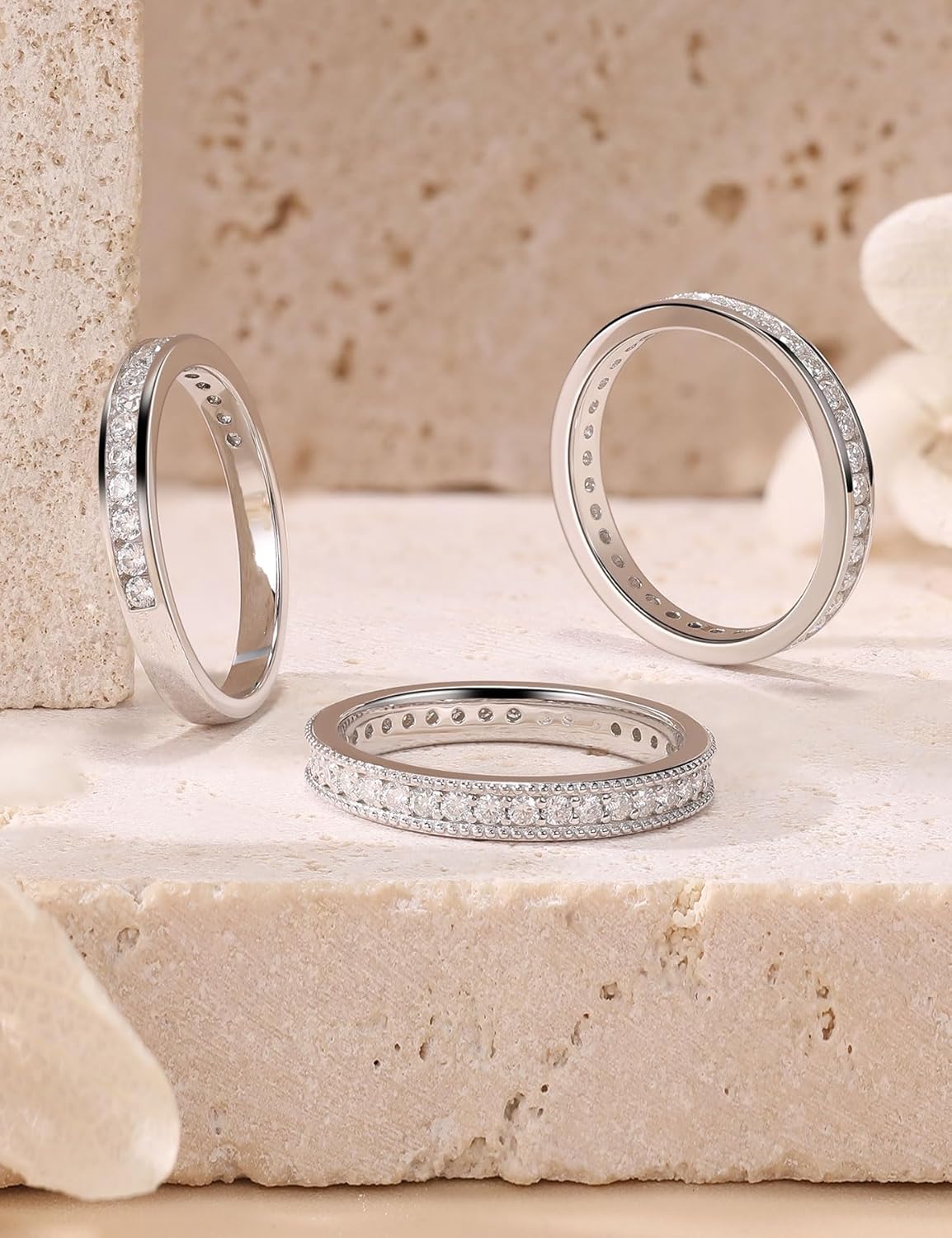 Moissanite Wedding Band Eternity Ring for Women Stackable Wedding Ring 925 Sterling Silver Rings D Color VVS1 Round Cut Anniversary Ring - Image 3