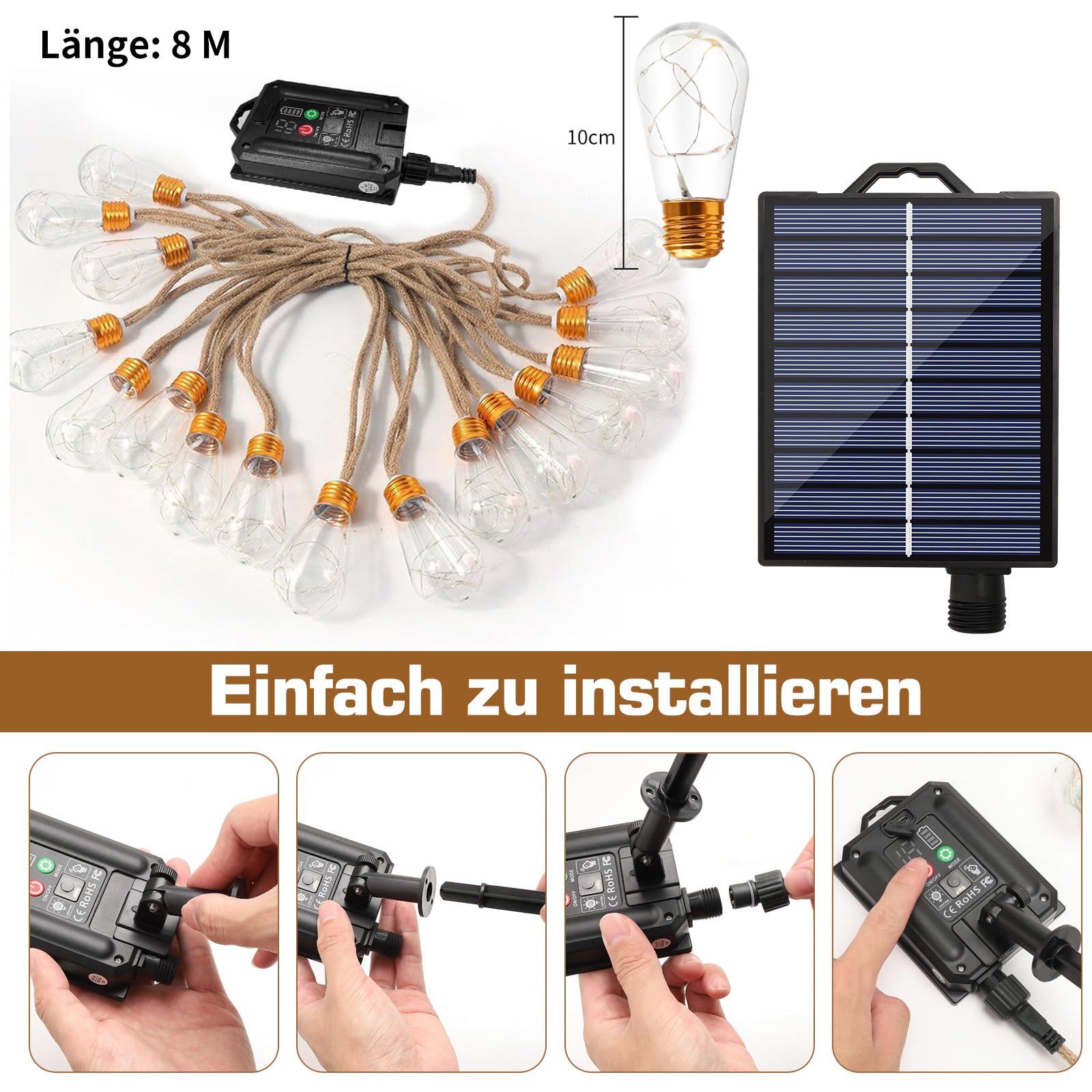 2 Stück Solar Lichterkette Aussen 16M, Wasserdicht IP65, Warmweiß