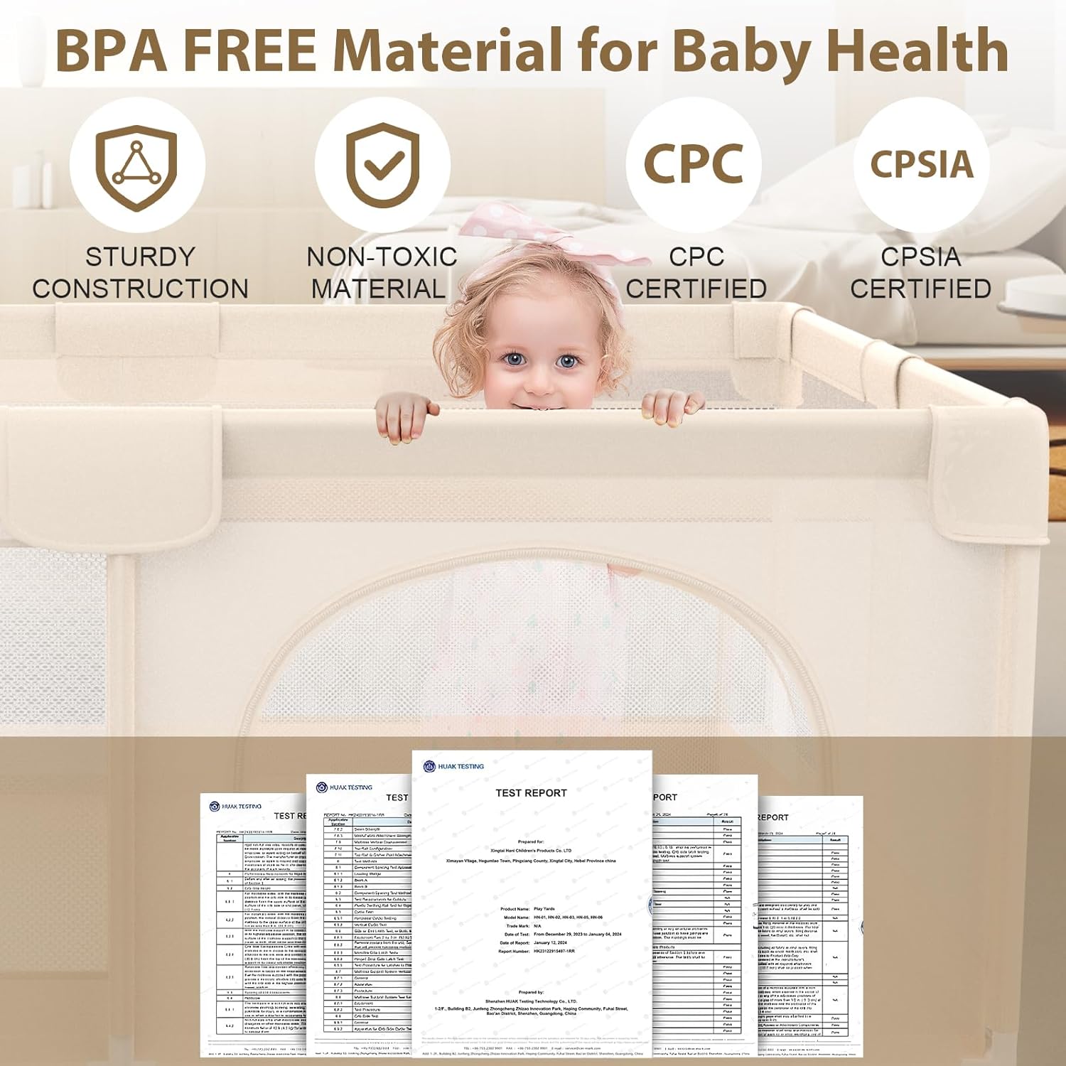 Baby Playpen with Mat 79x71inch - Extra Large Play Pen for Babies and Toddlers Indoor & Outdoor Baby Playard with Soft Breathable Mesh Cover - Sturdy Foam Infant Gate Playpen(Apricot)