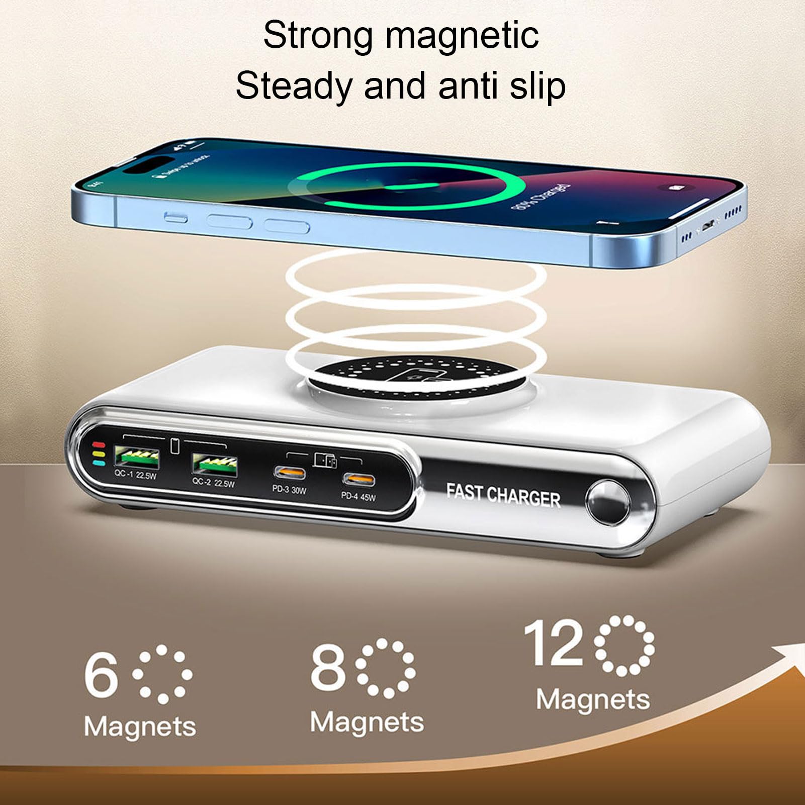 Brrnoo Stazione di Ricarica con Blocco Caricabatterie USB C da 72 W con Porte Multiple e Protezione di Sicurezza per Telefono Portatile (Spina europea)