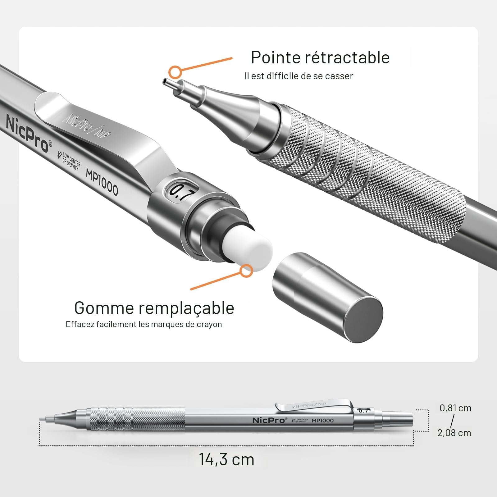 Nicpro 5 Pièces Porte-Mines Dans étui Cuir, Crayons Mécaniques 0.3, 0.5, 0.7, 0.9 et 2 mm, 9 tubes Recharges (4B 2B HB 2H) (Noir et Couleurs) et Gommes, Criterium pour Dessin d'art, écriture, Croquis