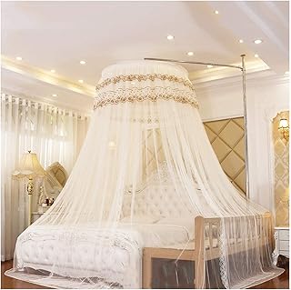 Koronkowe zasłony z baldachimem, moskitiera kopułkowa do łóżka ze stali nierdzewnej o długości 1-2 m Montaż drążka teleskopowego do pokoju dziewczęcego (rozmiar: 2 m / 6,6 stopy)