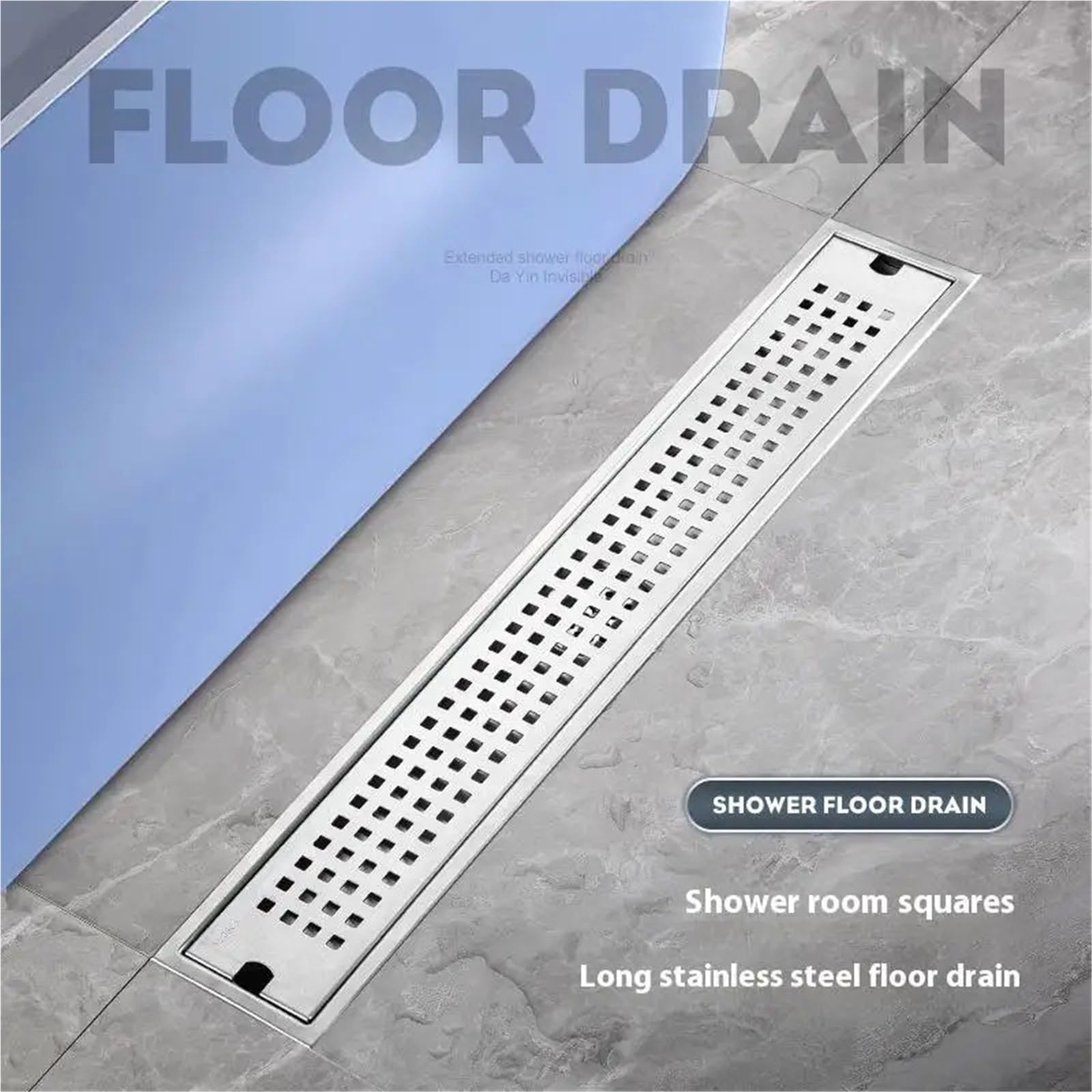 Desague Ducha Drenaje de Piso Largo Cuadrado Acero Inoxidable, alcantarillado baño, Drenaje Rectangular Gran Desplazamiento