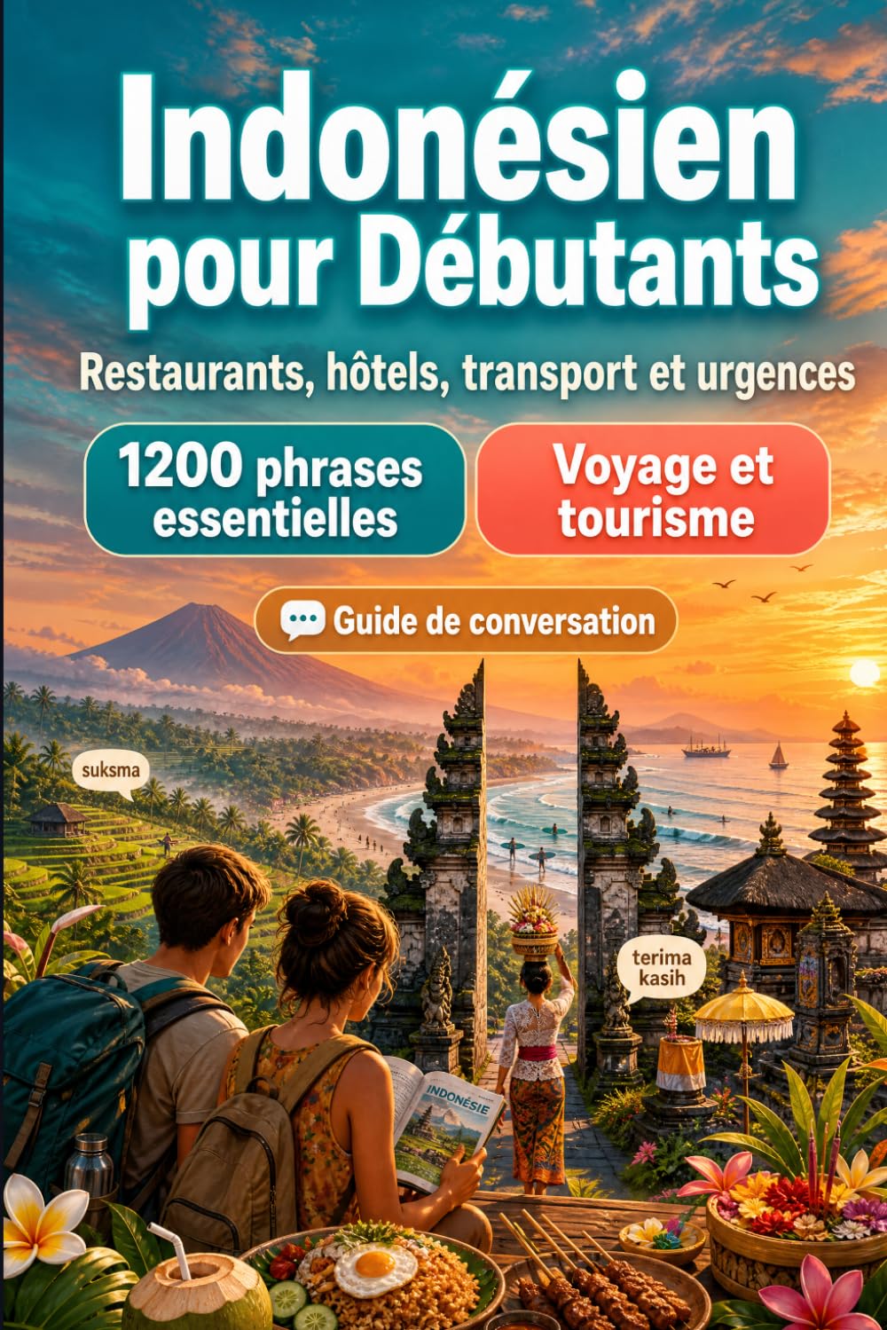 Indonésien Pour Débutants: 1200 phrases essentielles en Indonésien pour voyager: Guide de prononciation facile, conversations du quotidien, restaurants, hôtels, transports, shopping, urgences