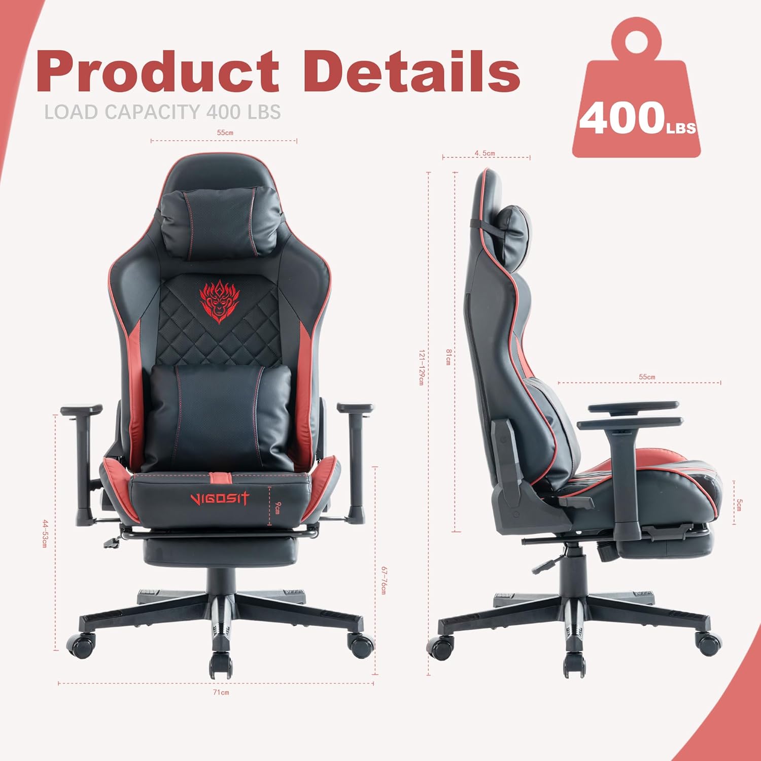 71WYoq5icmL._AC_SL1500_ Ergonomic Gaming Chair with Lumbar Support - Racing Style PC Game Chair for Adults, High Back Computer Desk Chair with Footrest & Headrest, 360° Swivel, Adjustable Armrests, Max Load 400lbs (Black)