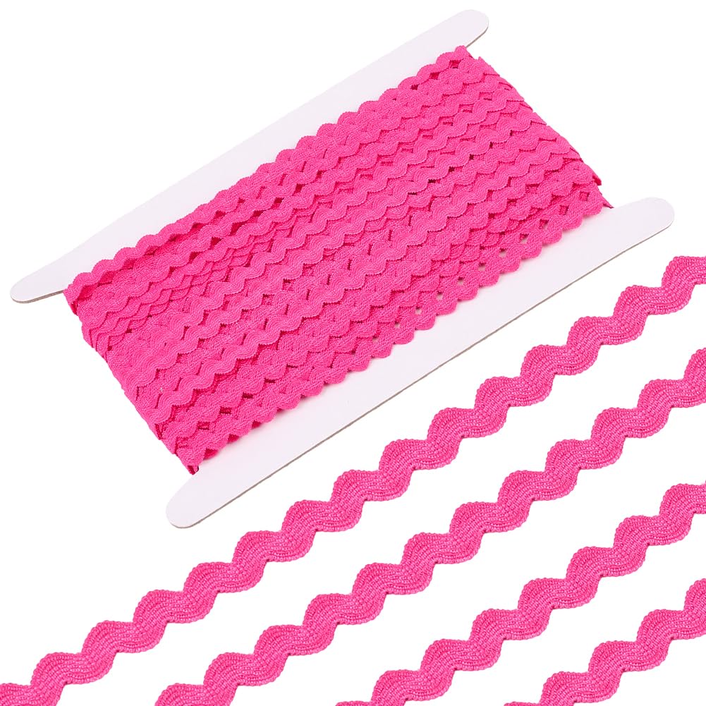 GORGECRAFT 25 Yards Elastic Ric Rac 3/8 Inch Rick Rack Trim Zig Zag Deep Pink Lace Wave Ribbon Wave Bending Fringe Lace Trim S Shaped Woven Fabric for Sewing DIY Crafts Wedding Dress Clothes