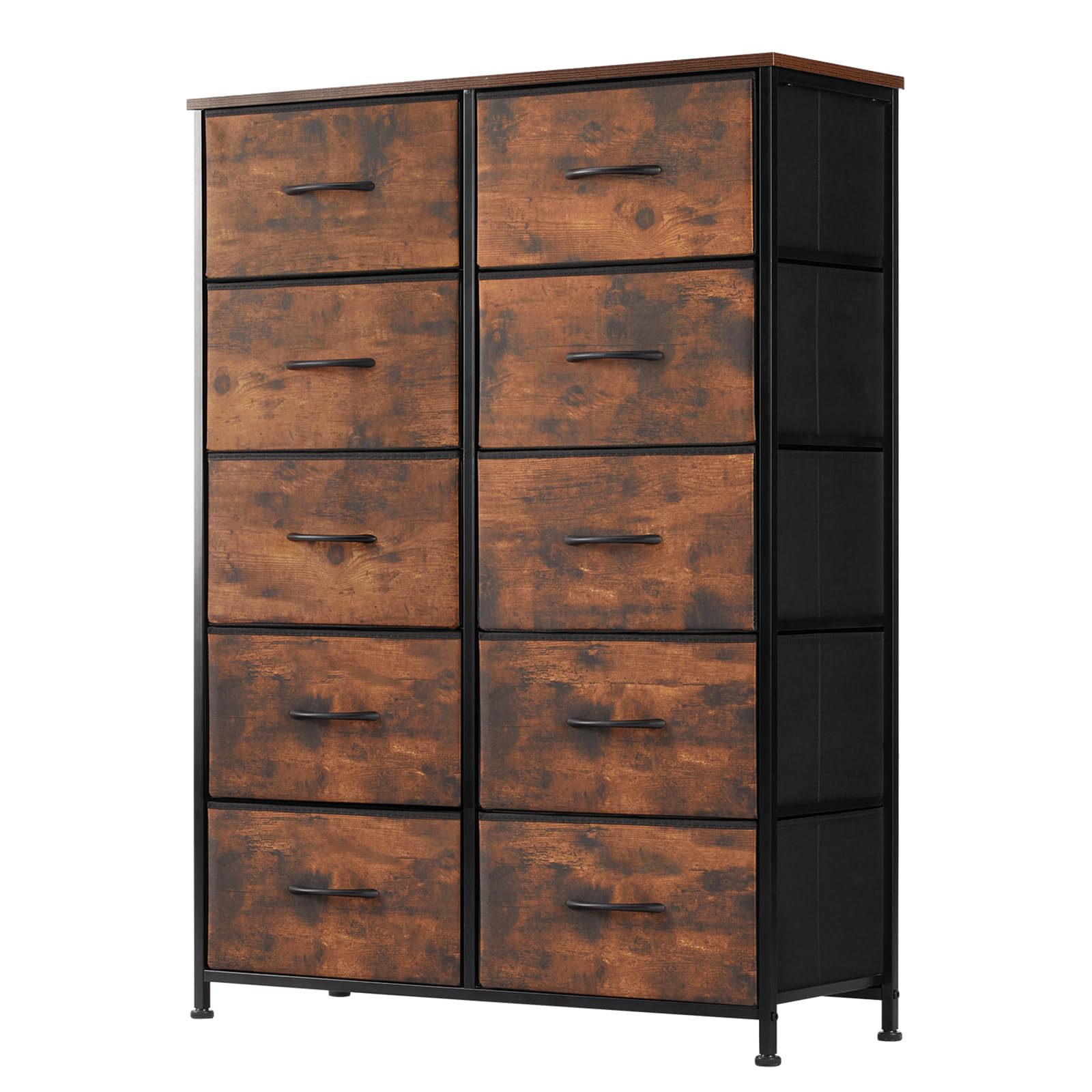 DUMOS Dresser for Bedroom, 10 Storage Drawers, Wide Fabric Closet Chests Organizer Tower Furniture with Wooden Top Metal Frame for Clothes, Guest Room, Living Room, Hallway, Entryway