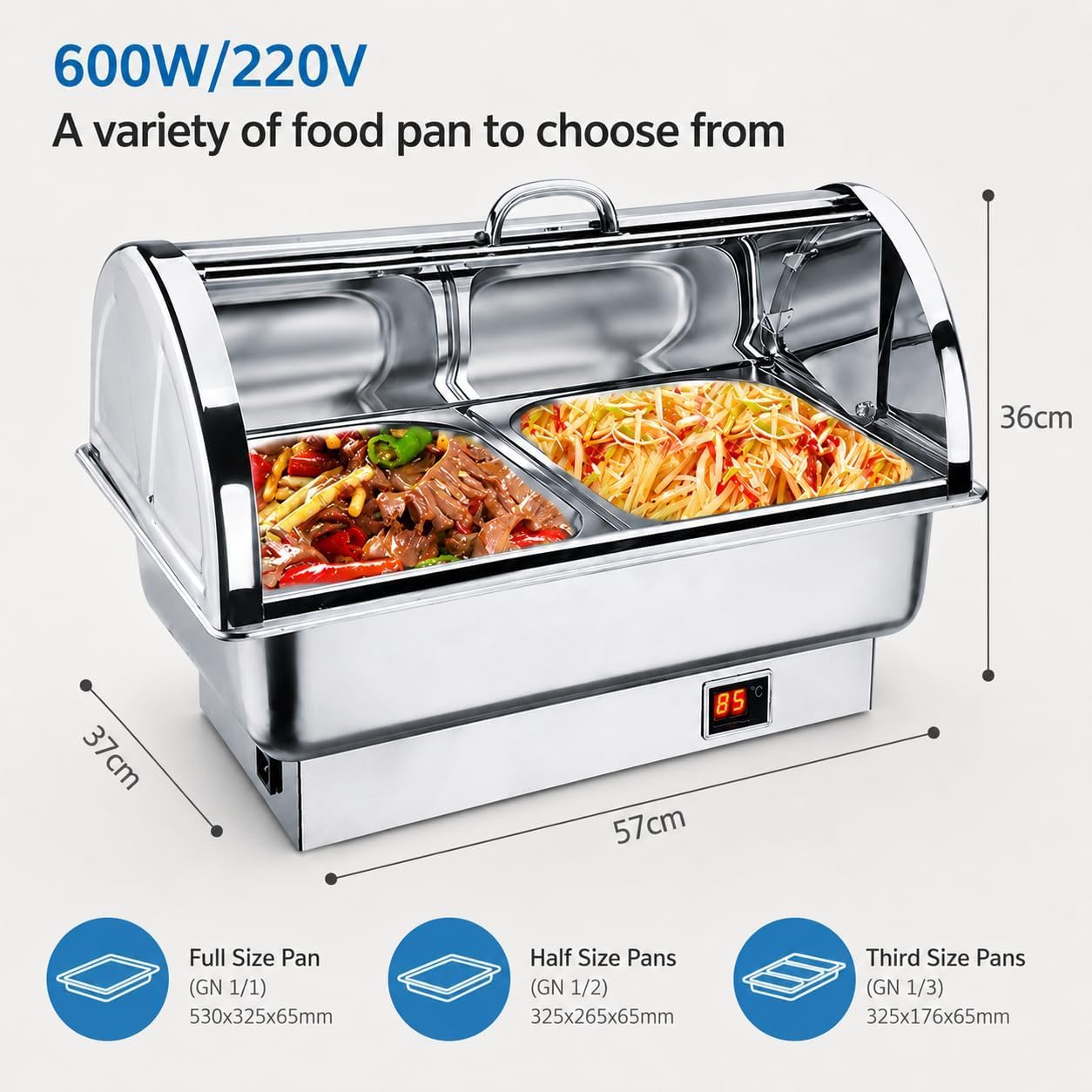 Calentador de Buffet Eléctrico 9L, Set Chafing Dish con Tapa Abatible