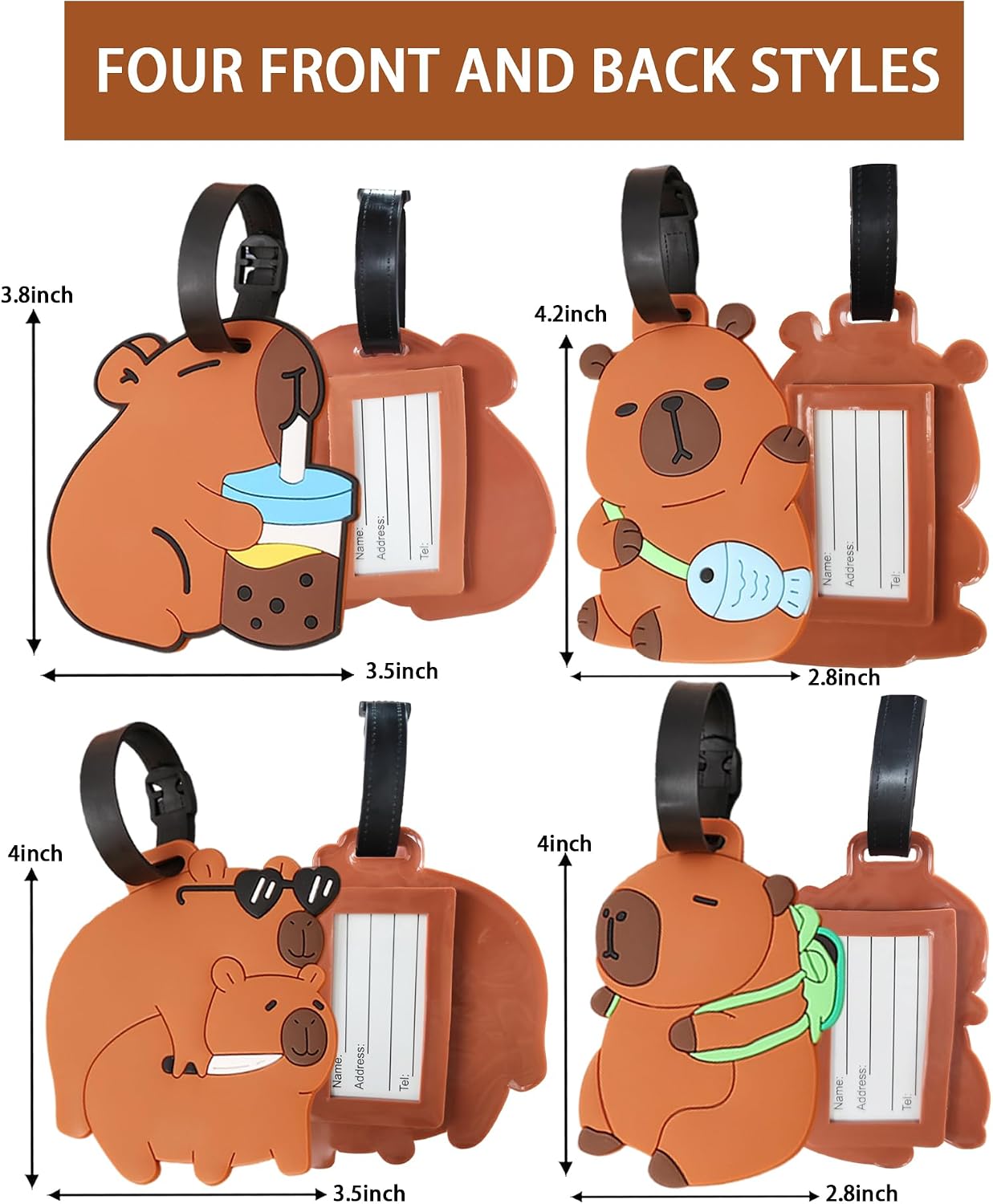 Silicone Luggage Tags Animal Suitcase Identifiers & Travel Tags for Luggage Soft Rubber Bag Tags for Backpacks & Travel Essentials Luggage Tags for Adults (4PCS)