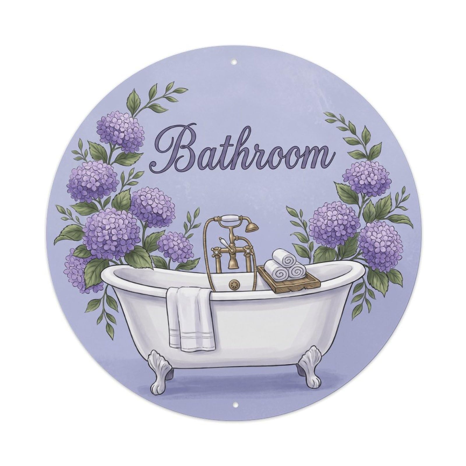 Yrnq Vintage Style Bathroom Hydrangea Elegant Spa Bathroom Vintage Metal Tin Sign Plaque Wall Decor For Cafe, Club, Garden Round Metal Poster 8X8inch
